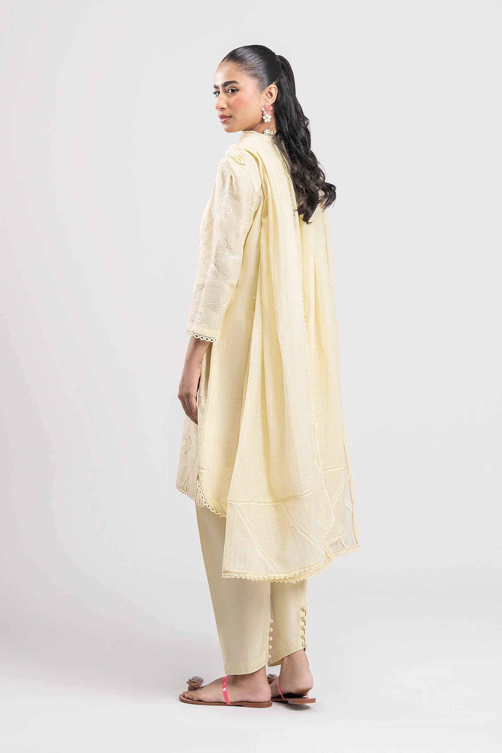 2 Pc Embroidered Textured Cotton Suit - Image 5