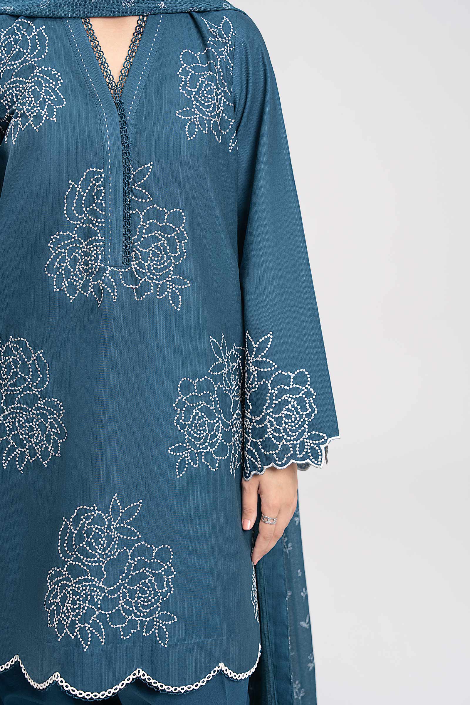 2 Pc Embroidered Textured Cotton Suit - Image 4