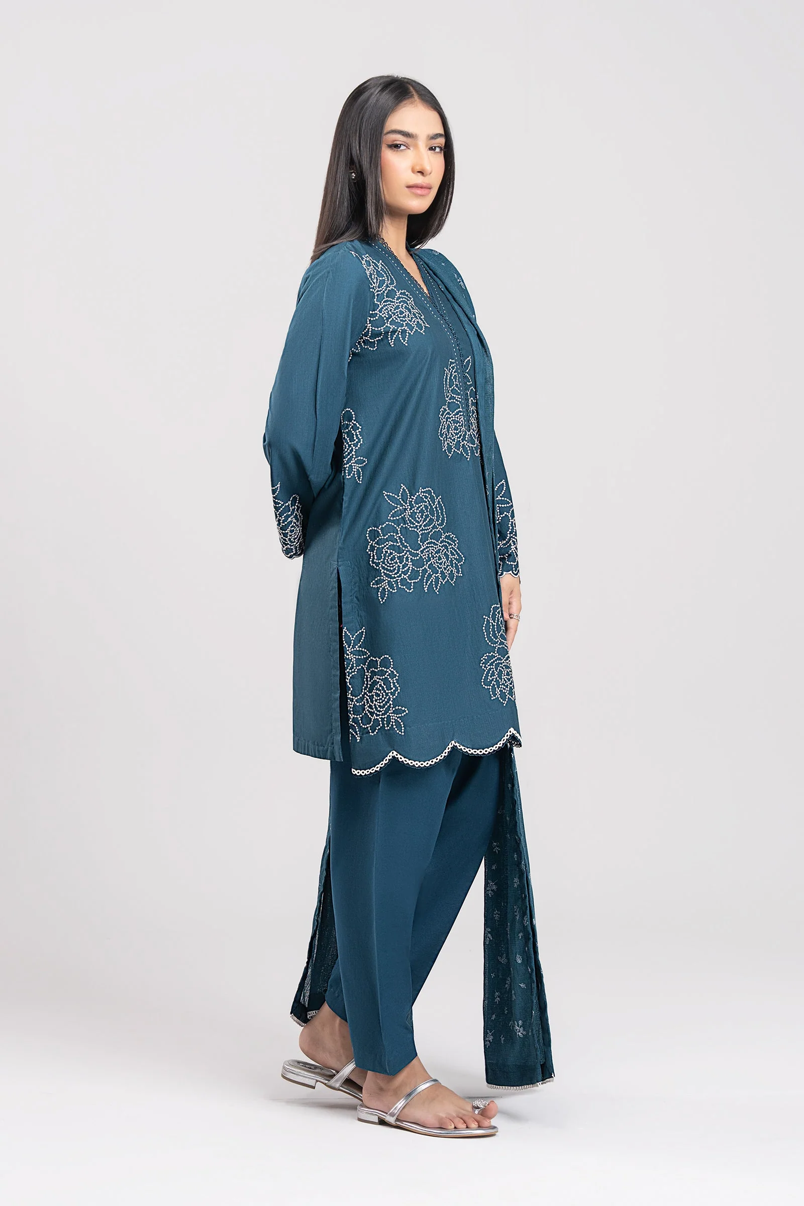 2 Pc Embroidered Textured Cotton Suit - Image 5