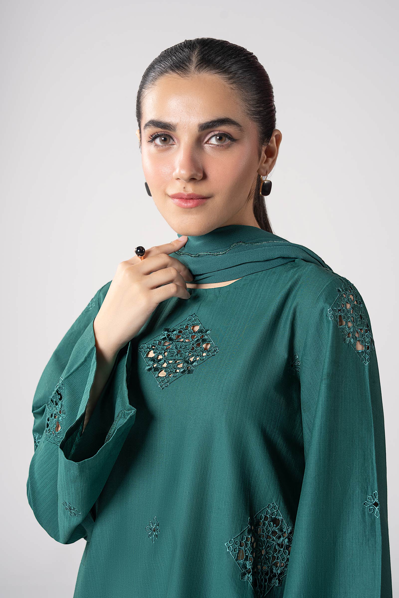 2 Pc Embroidered Textured Cotton Suit - Image 3
