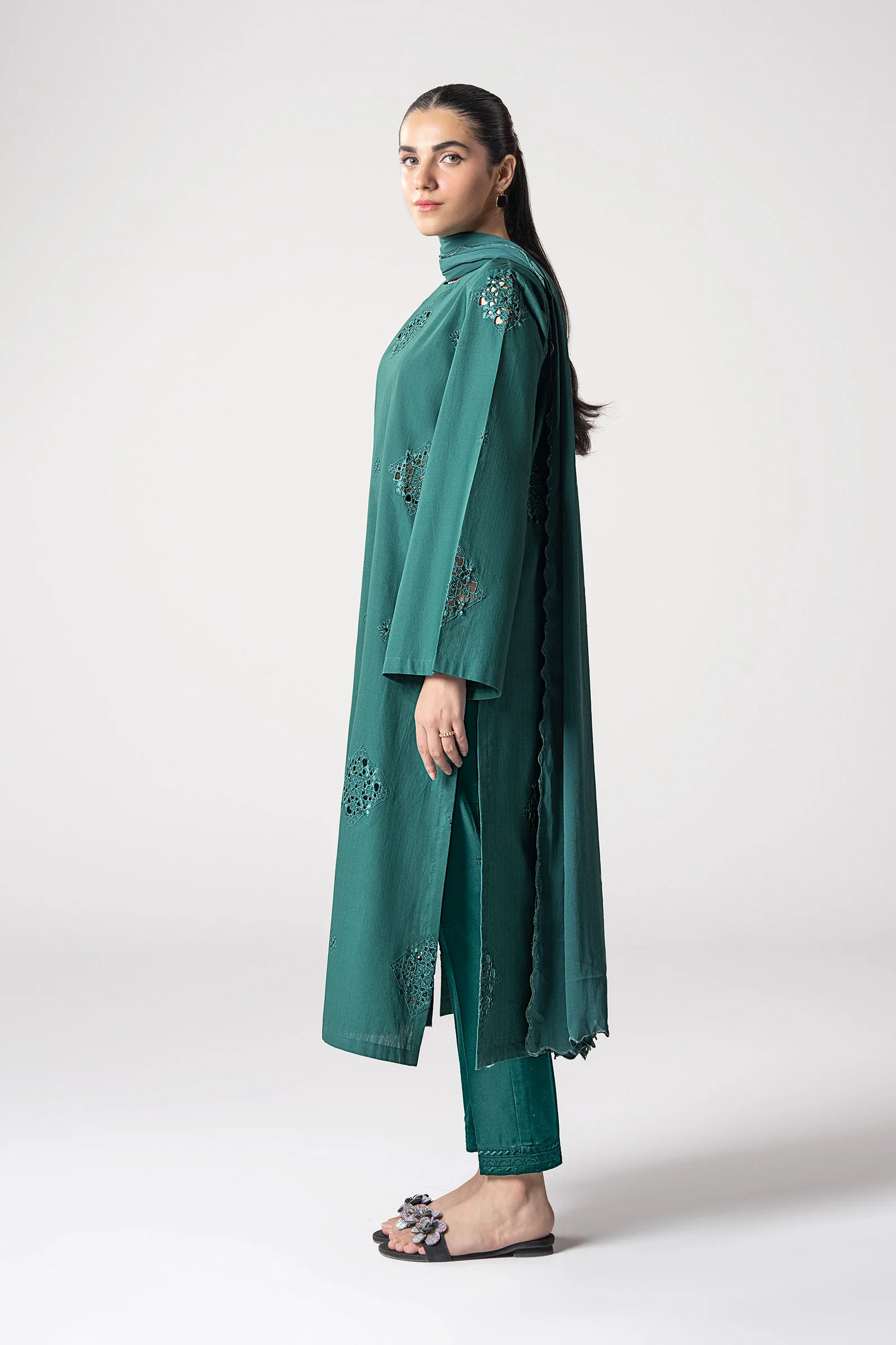 2 Pc Embroidered Textured Cotton Suit - Image 4