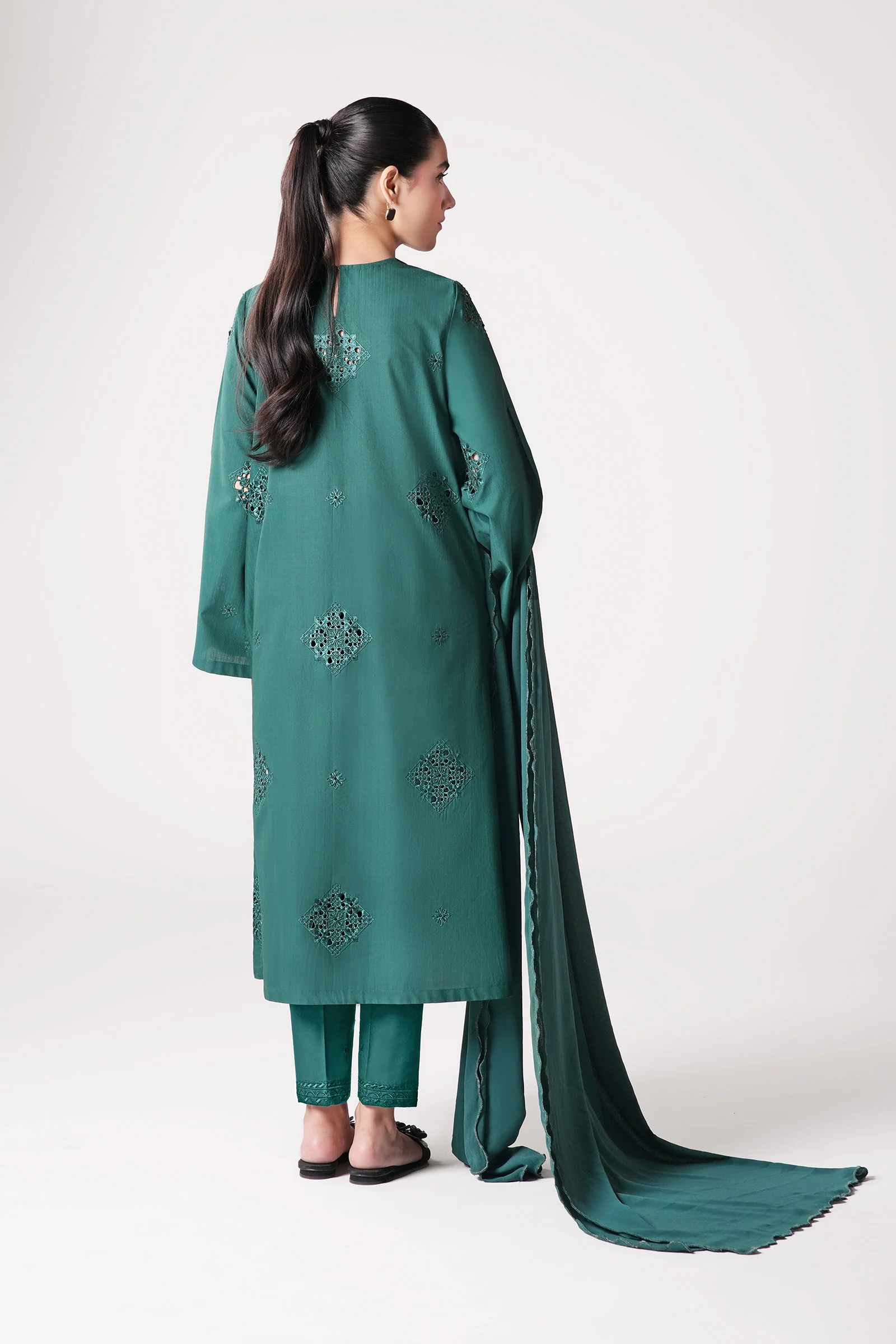 2 Pc Embroidered Textured Cotton Suit - Image 6