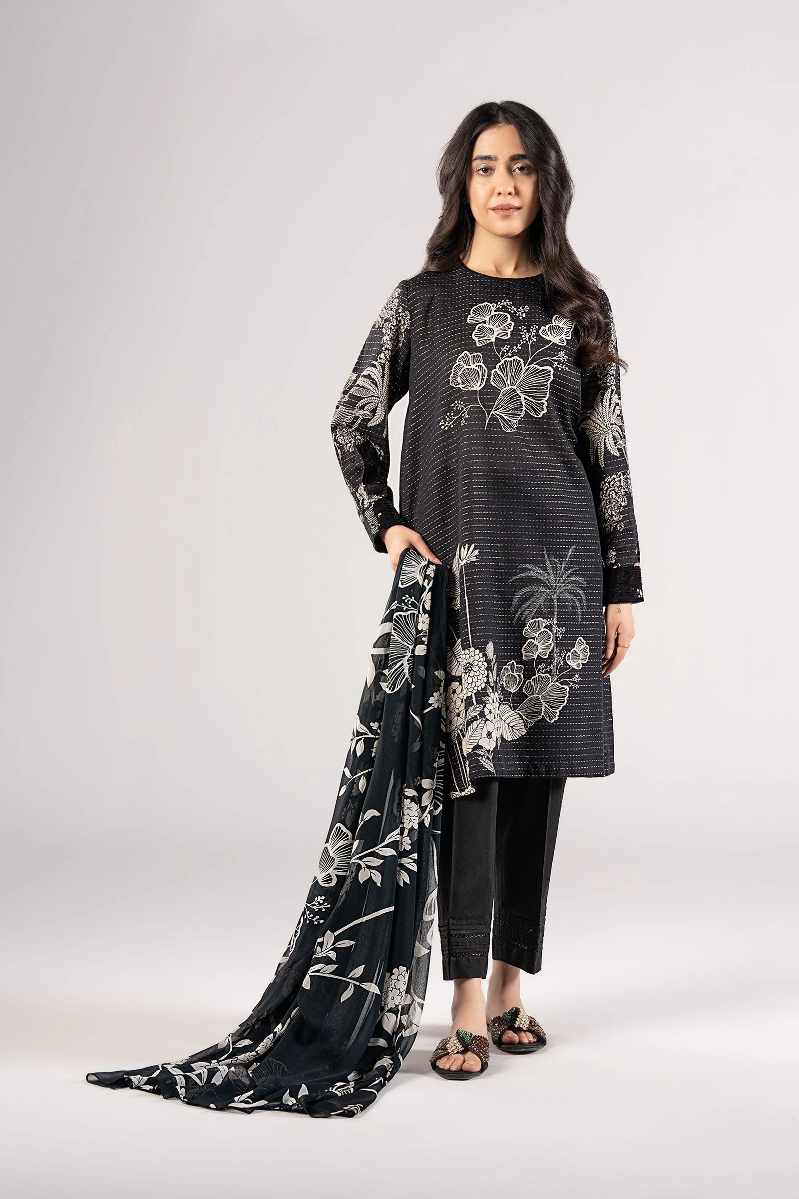 2 Pc Embroidered Lurex Cotton Suit