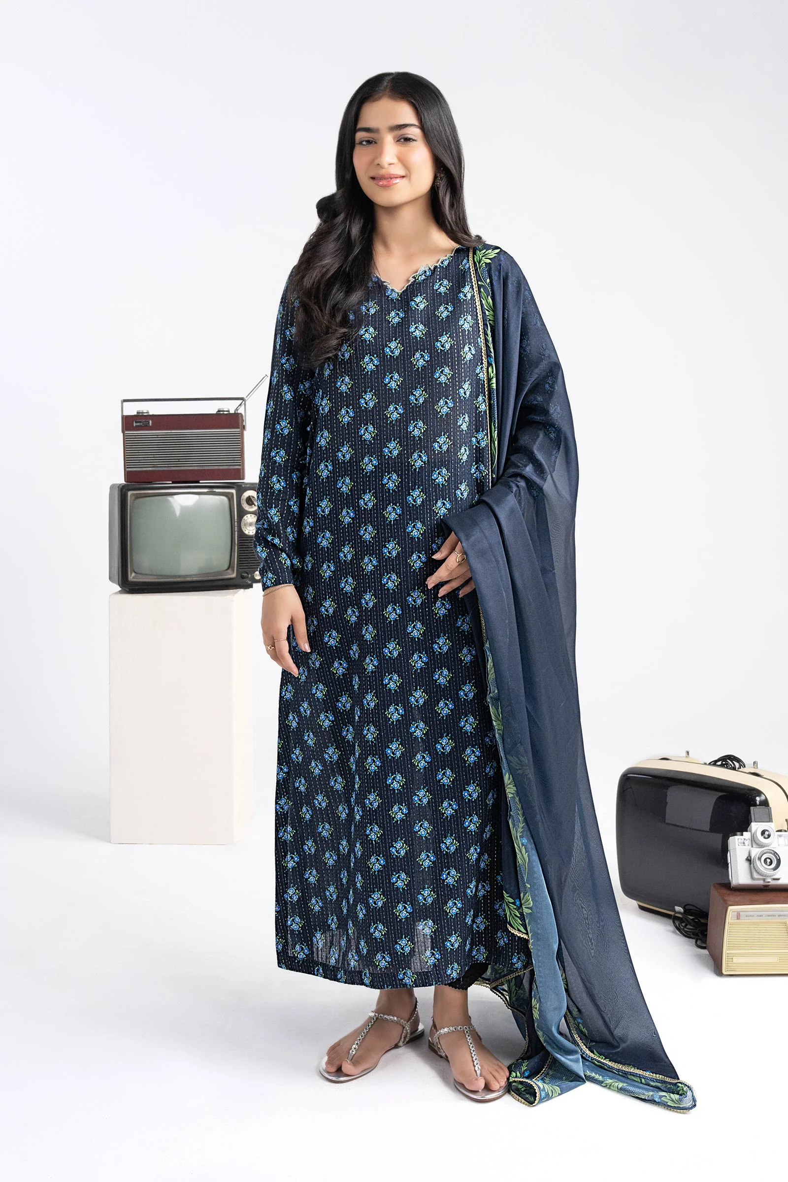 2 Pc Printed Lurex Cotton Suit - Image 6