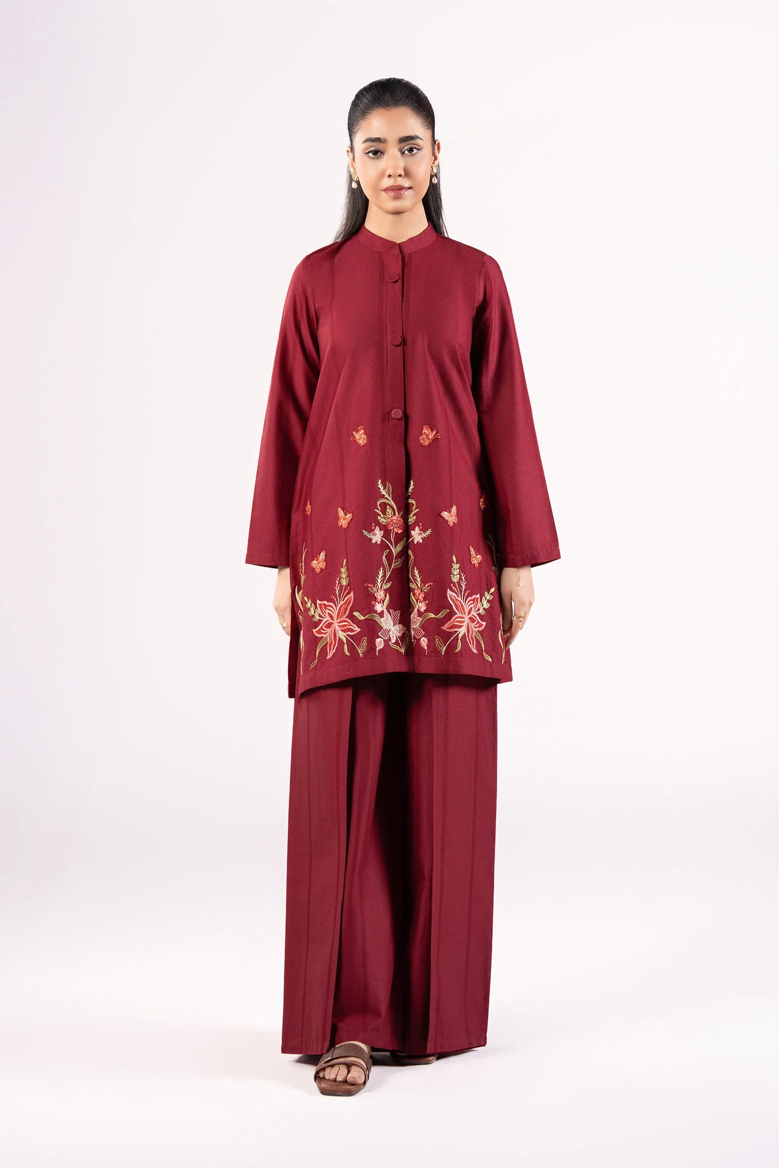 2 Pc Embroidered Textured Cotton Suit