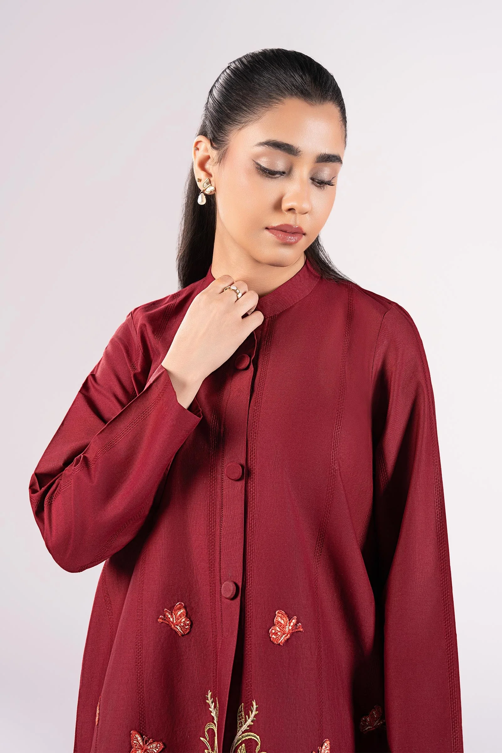 2 Pc Embroidered Textured Cotton Suit - Image 2