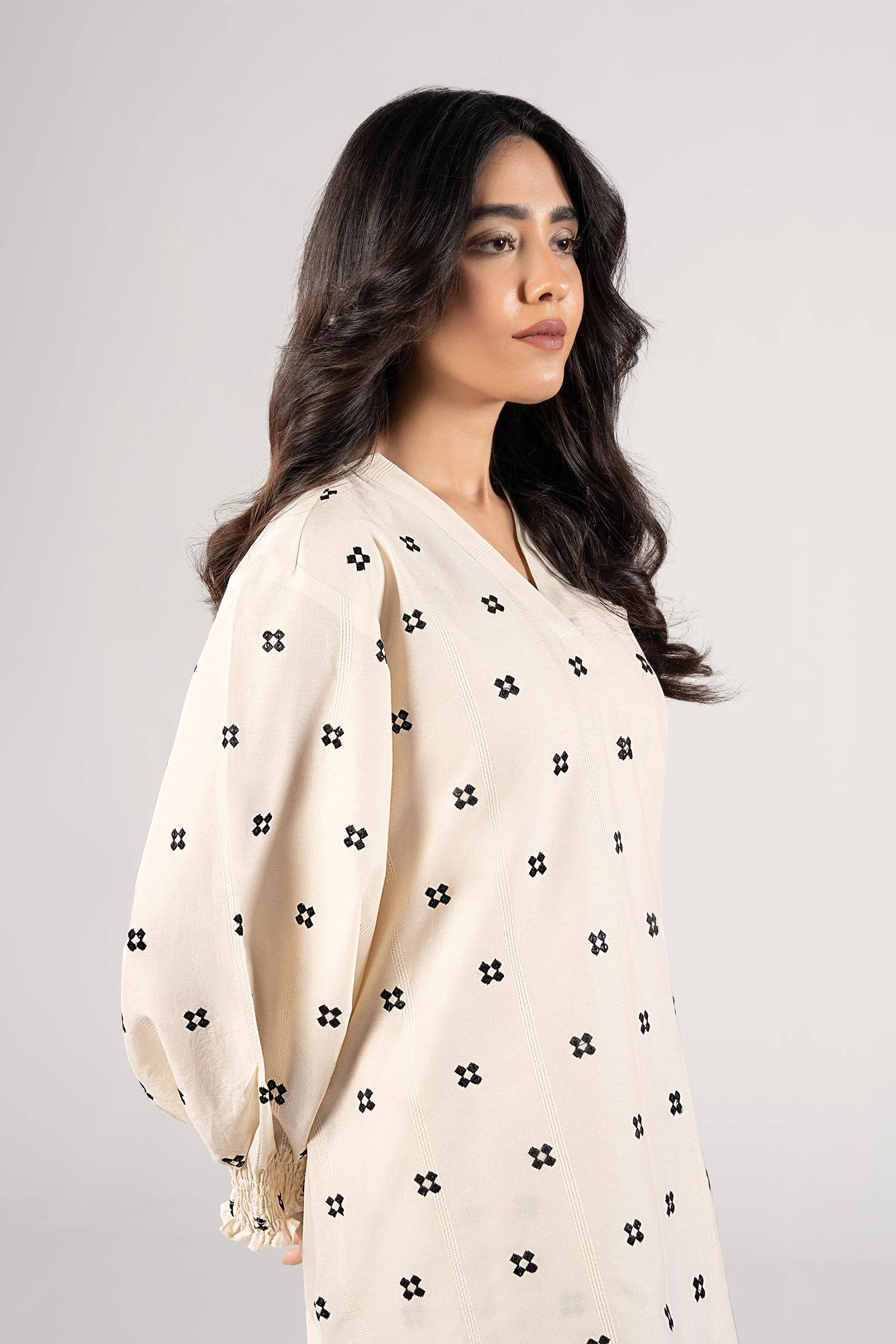 2 Pc Embroidered Textured Cotton Suit - Image 3