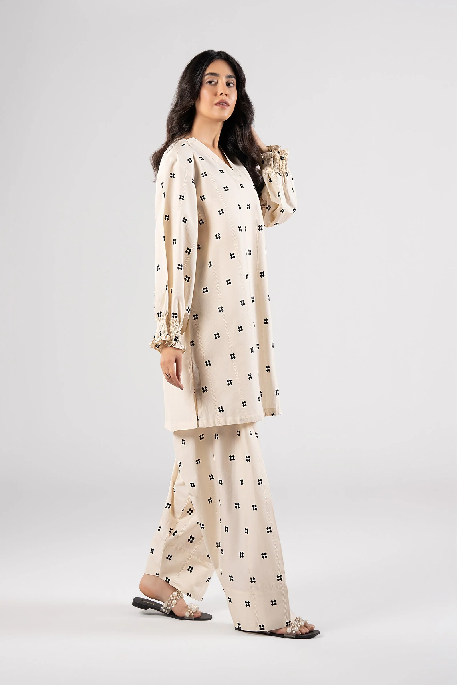 2 Pc Embroidered Textured Cotton Suit - Image 4