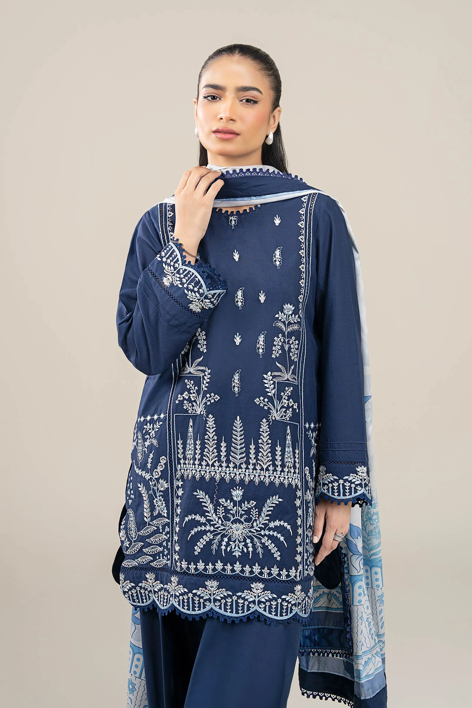 3 Pc Embroidered Crosshatch Lawn Suit