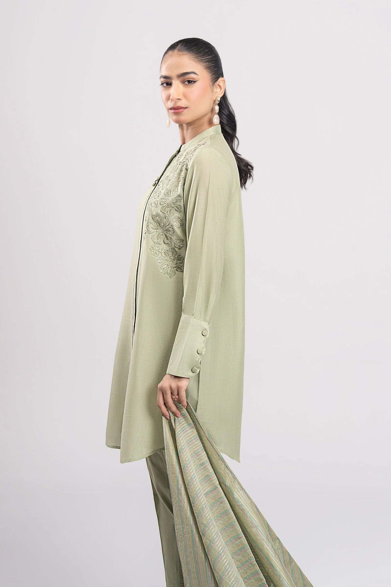 3 Pc Embroidered Lurex Cotton Suit - Image 3