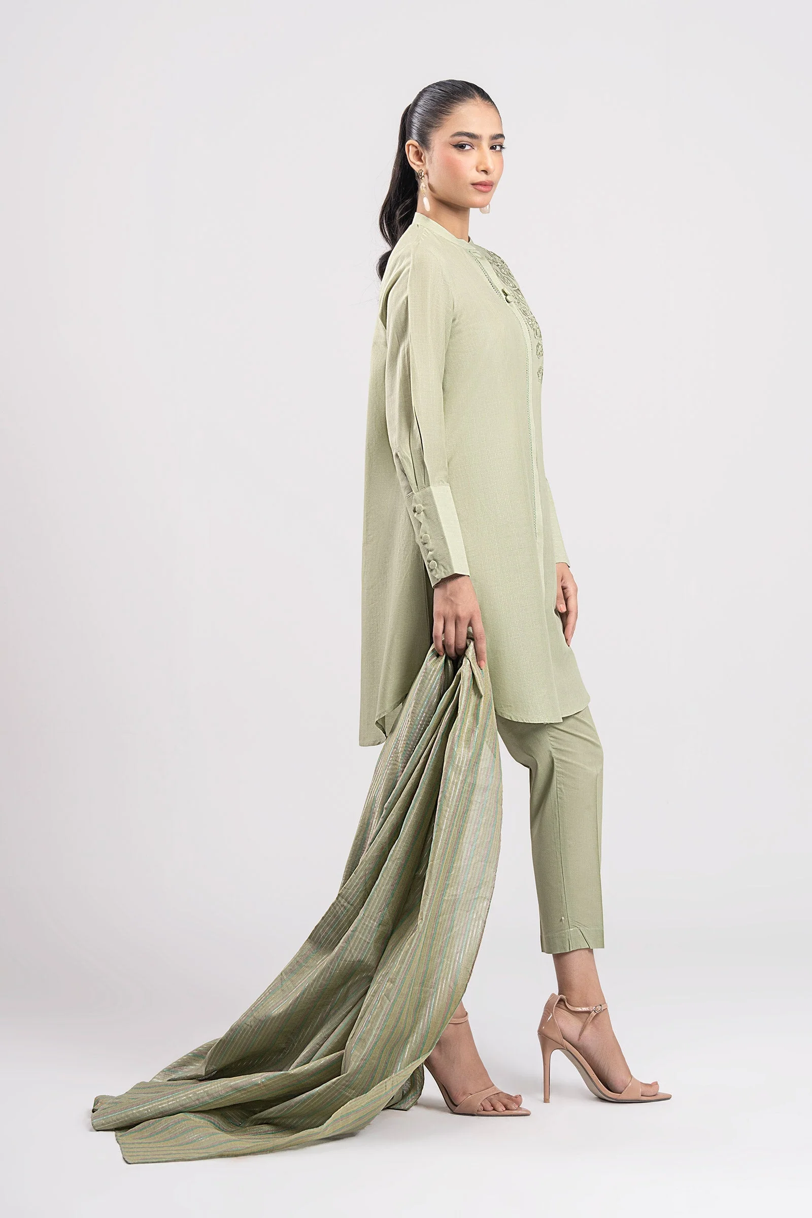 3 Pc Embroidered Lurex Cotton Suit - Image 5