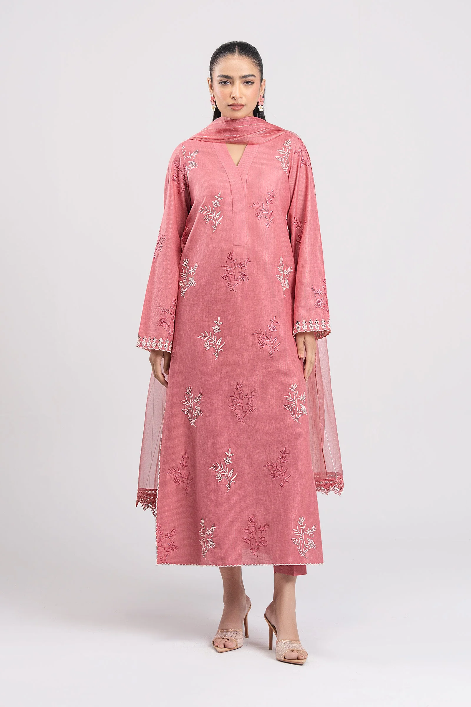 3 Pc Embroidered Lurex Cotton Suit
