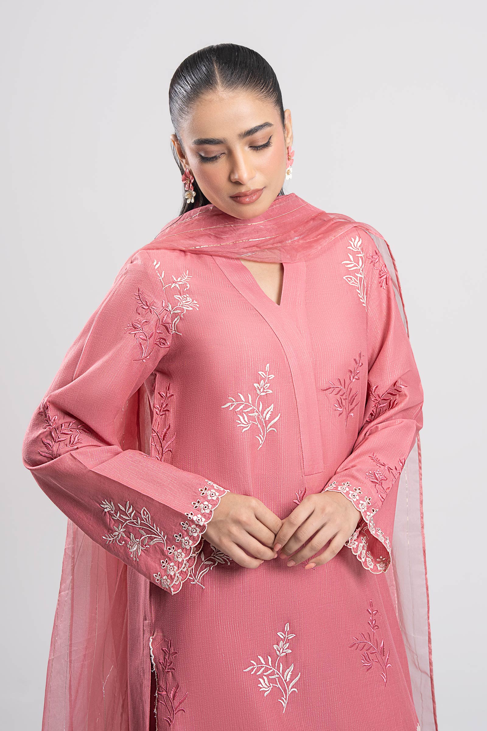 3 Pc Embroidered Lurex Cotton Suit - Image 2