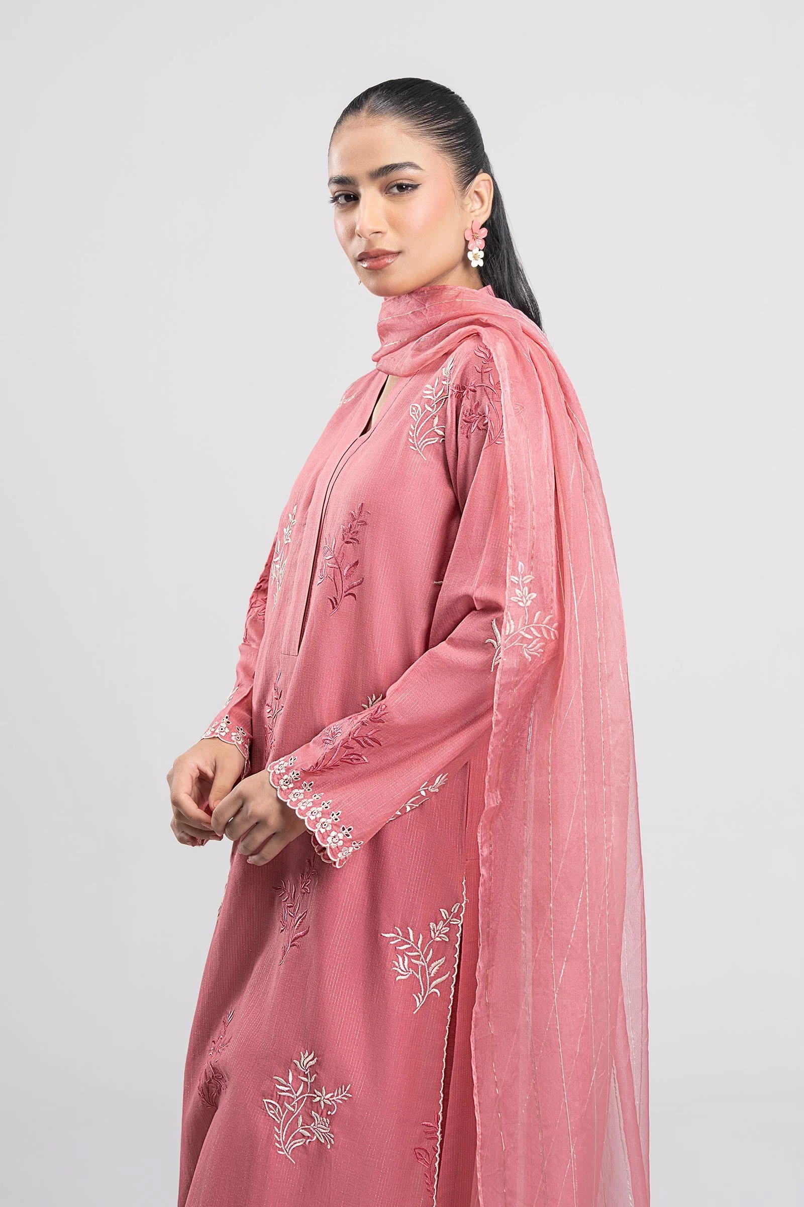 3 Pc Embroidered Lurex Cotton Suit - Image 3
