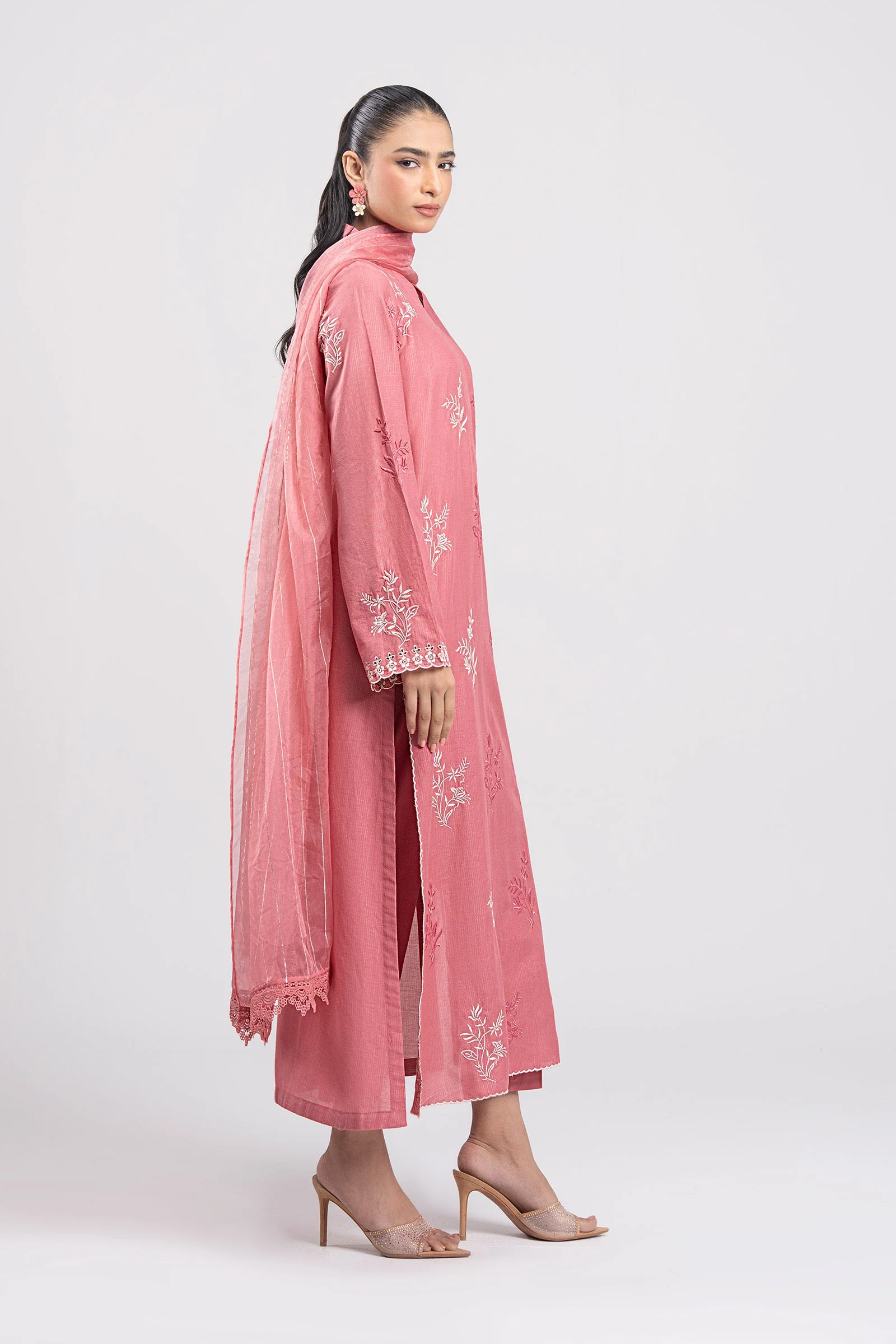 3 Pc Embroidered Lurex Cotton Suit - Image 4