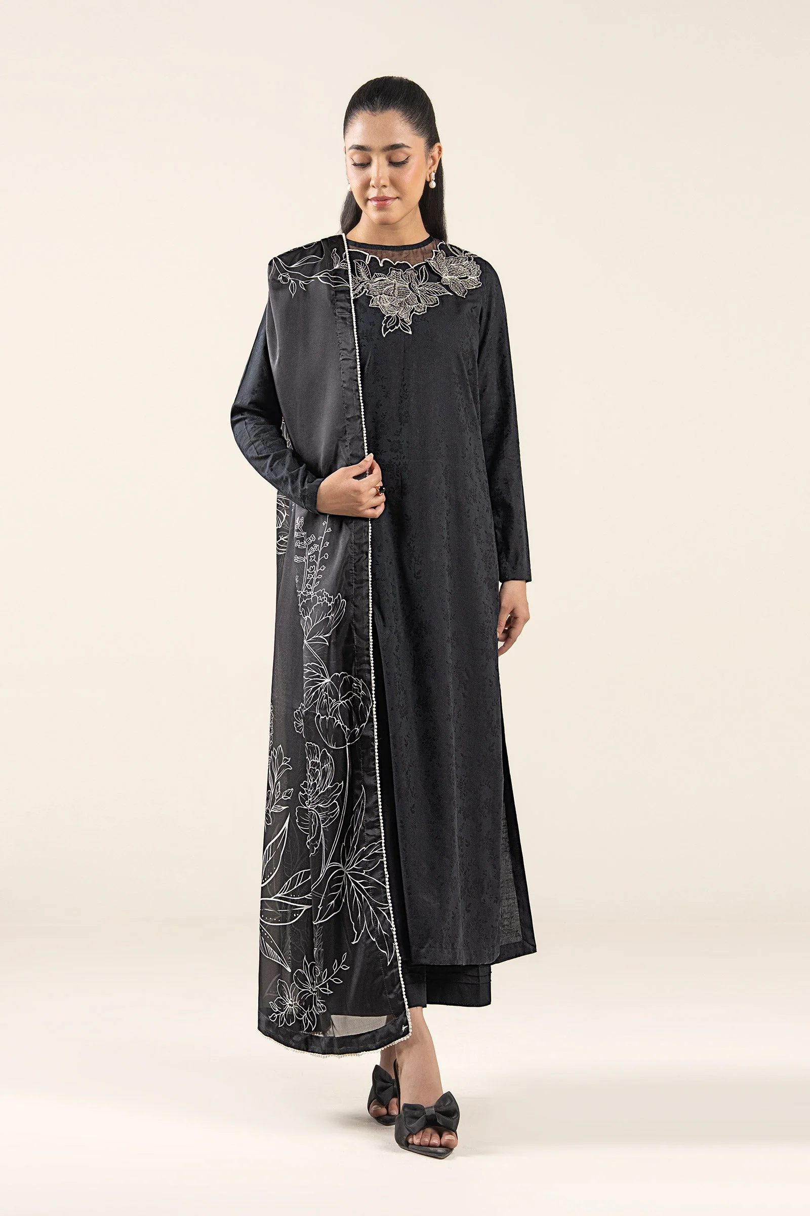 3 Pc Embroidered Dobby Viscose Suit