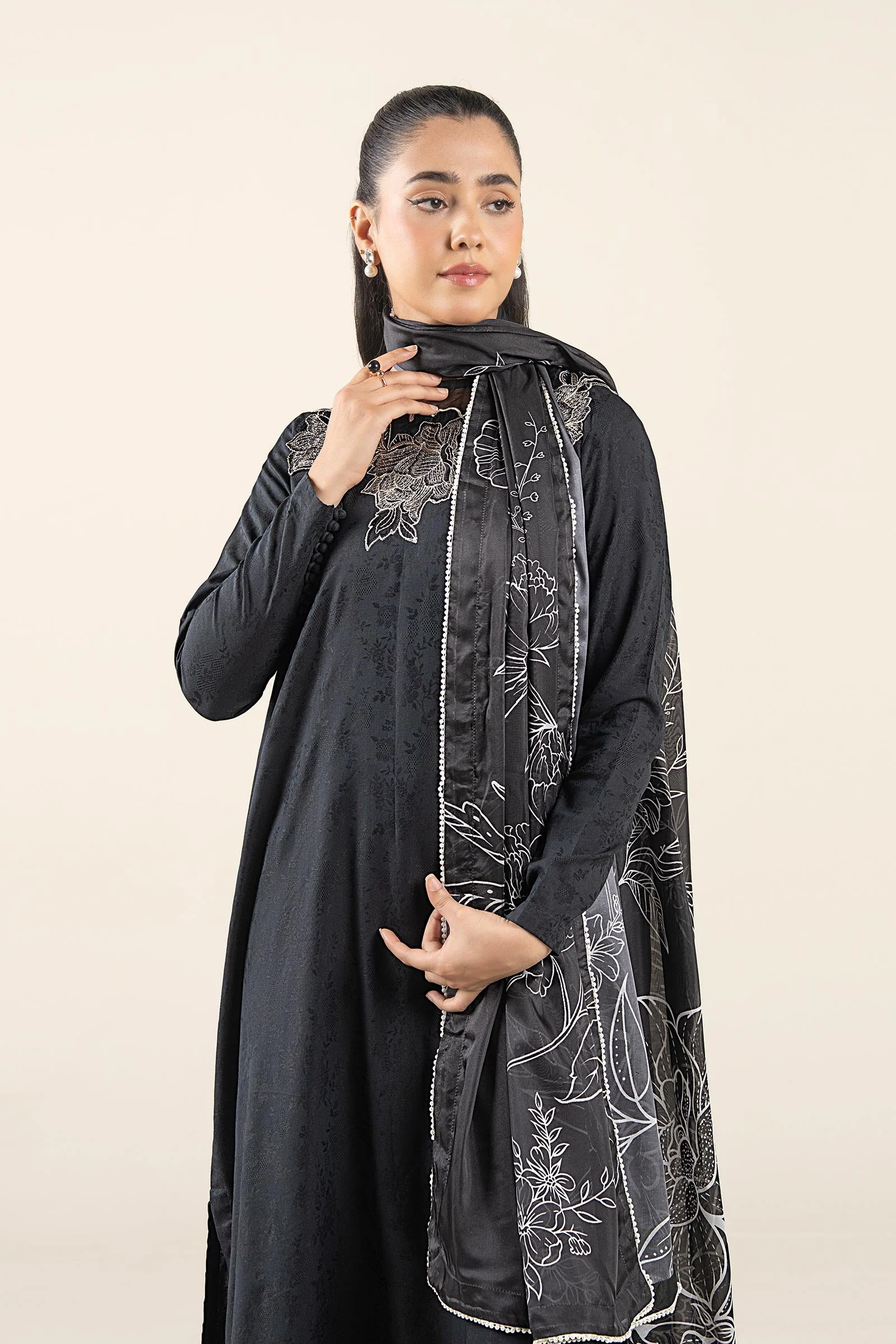 3 Pc Embroidered Dobby Viscose Suit - Image 2