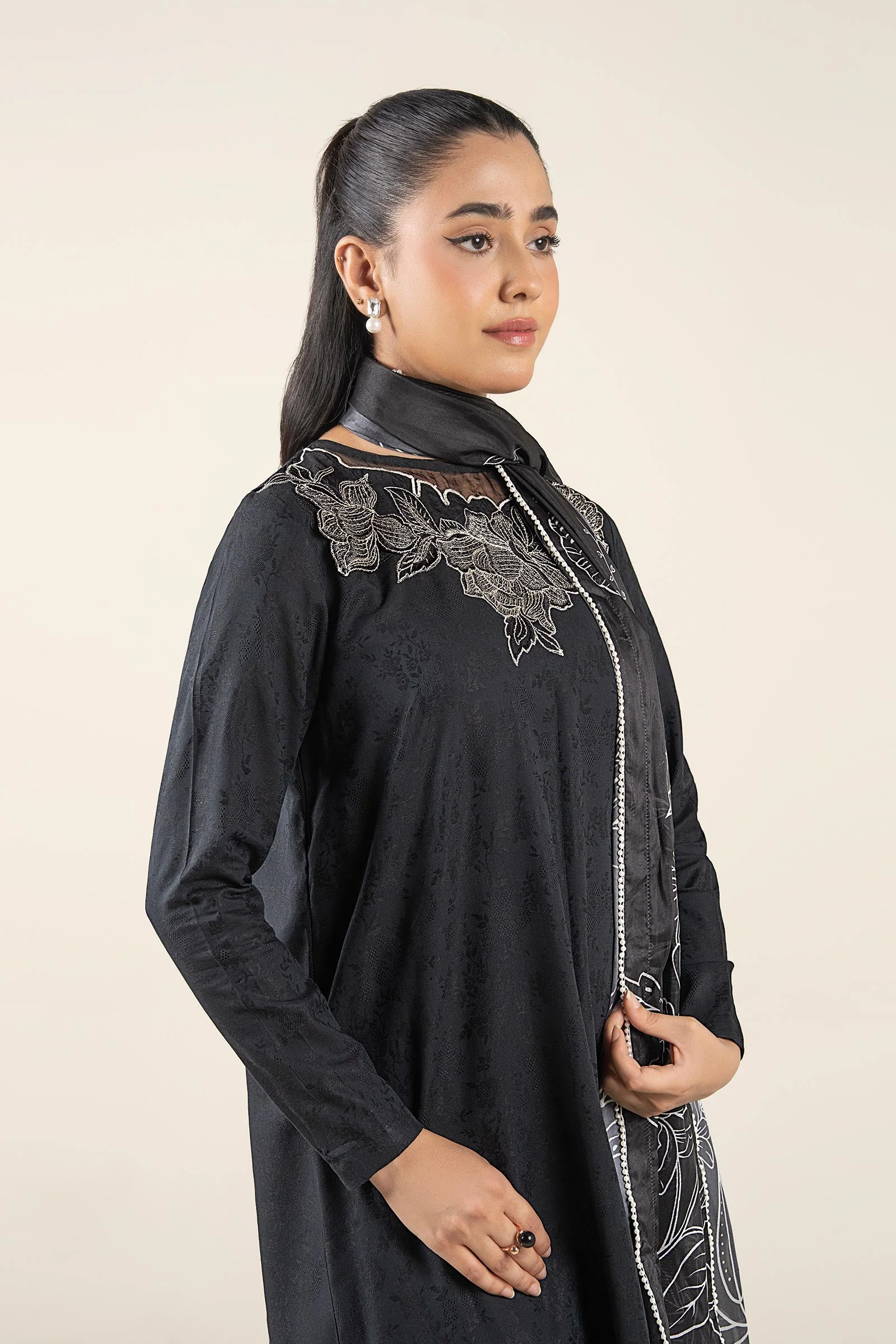 3 Pc Embroidered Dobby Viscose Suit - Image 3