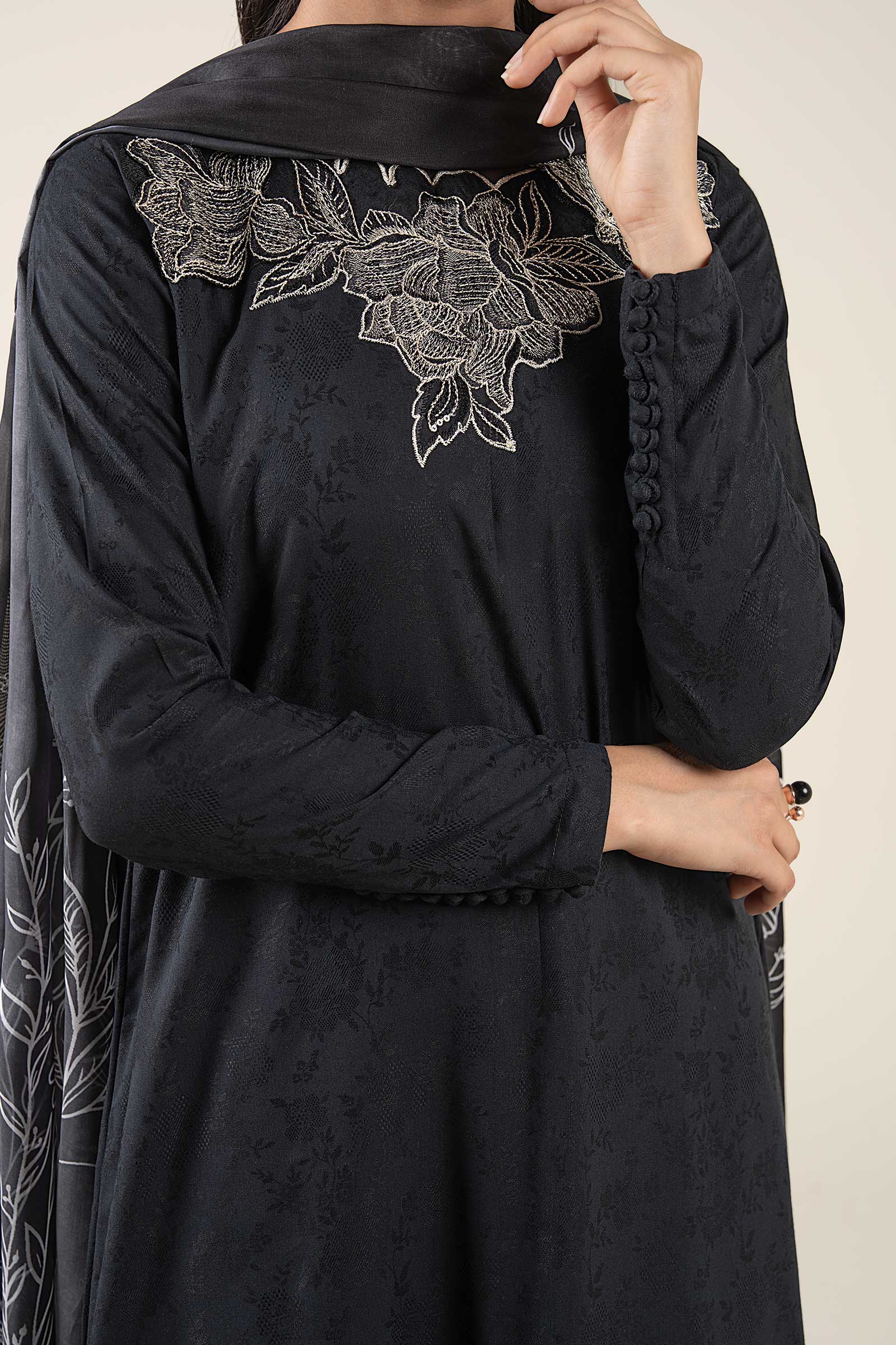 3 Pc Embroidered Dobby Viscose Suit - Image 4