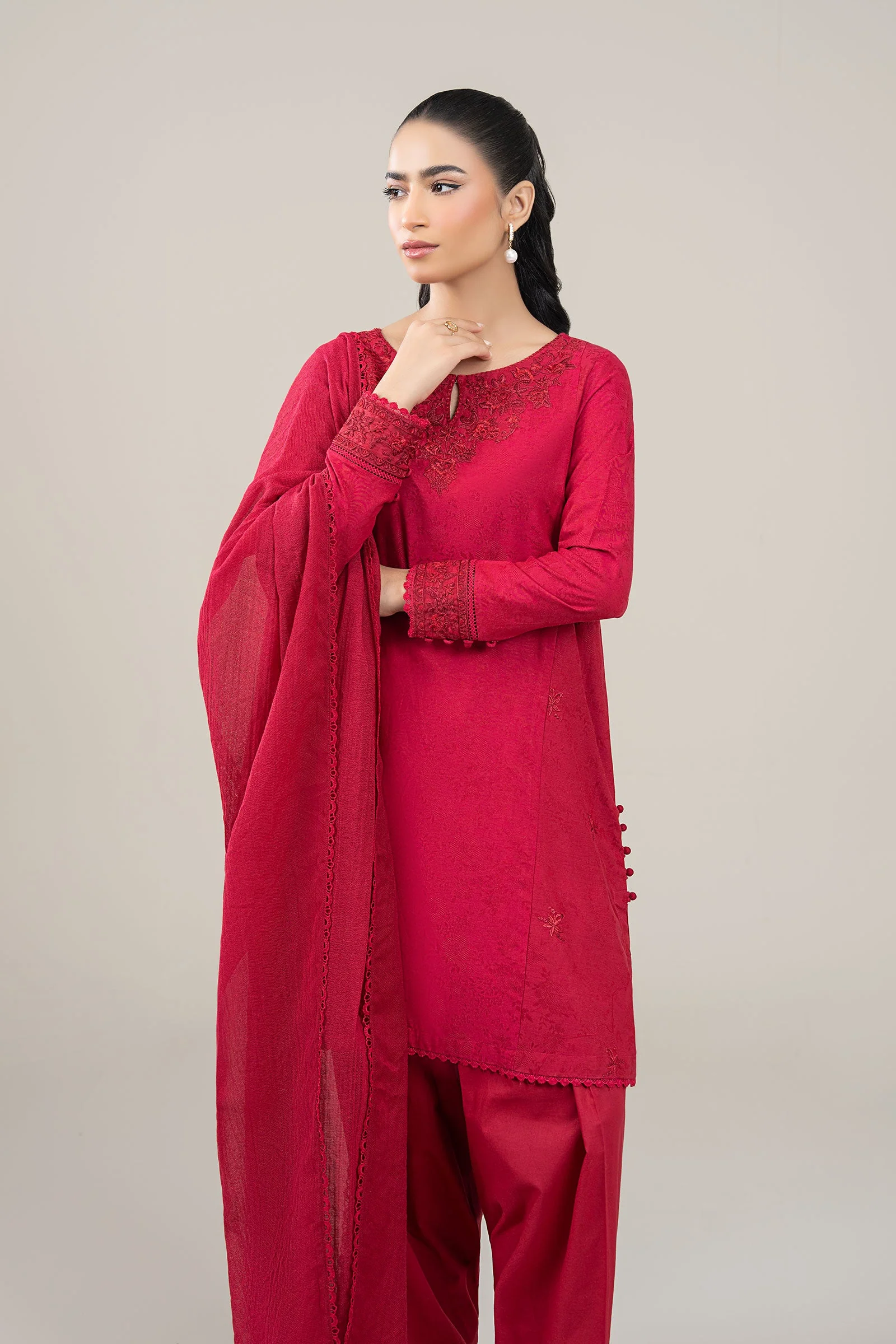 3 Pc Embroidered Dobby Viscose Suit