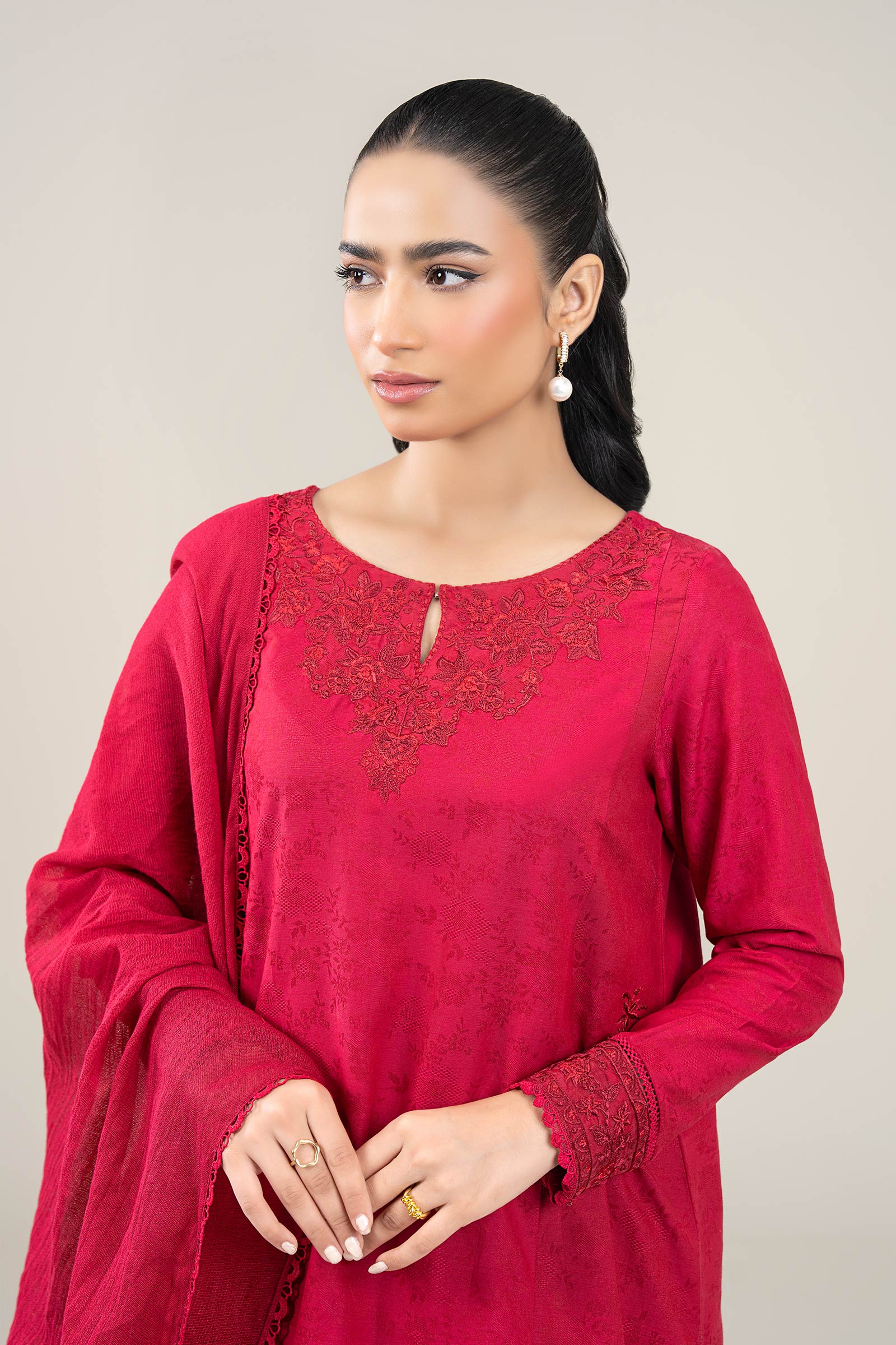 3 Pc Embroidered Dobby Viscose Suit - Image 3