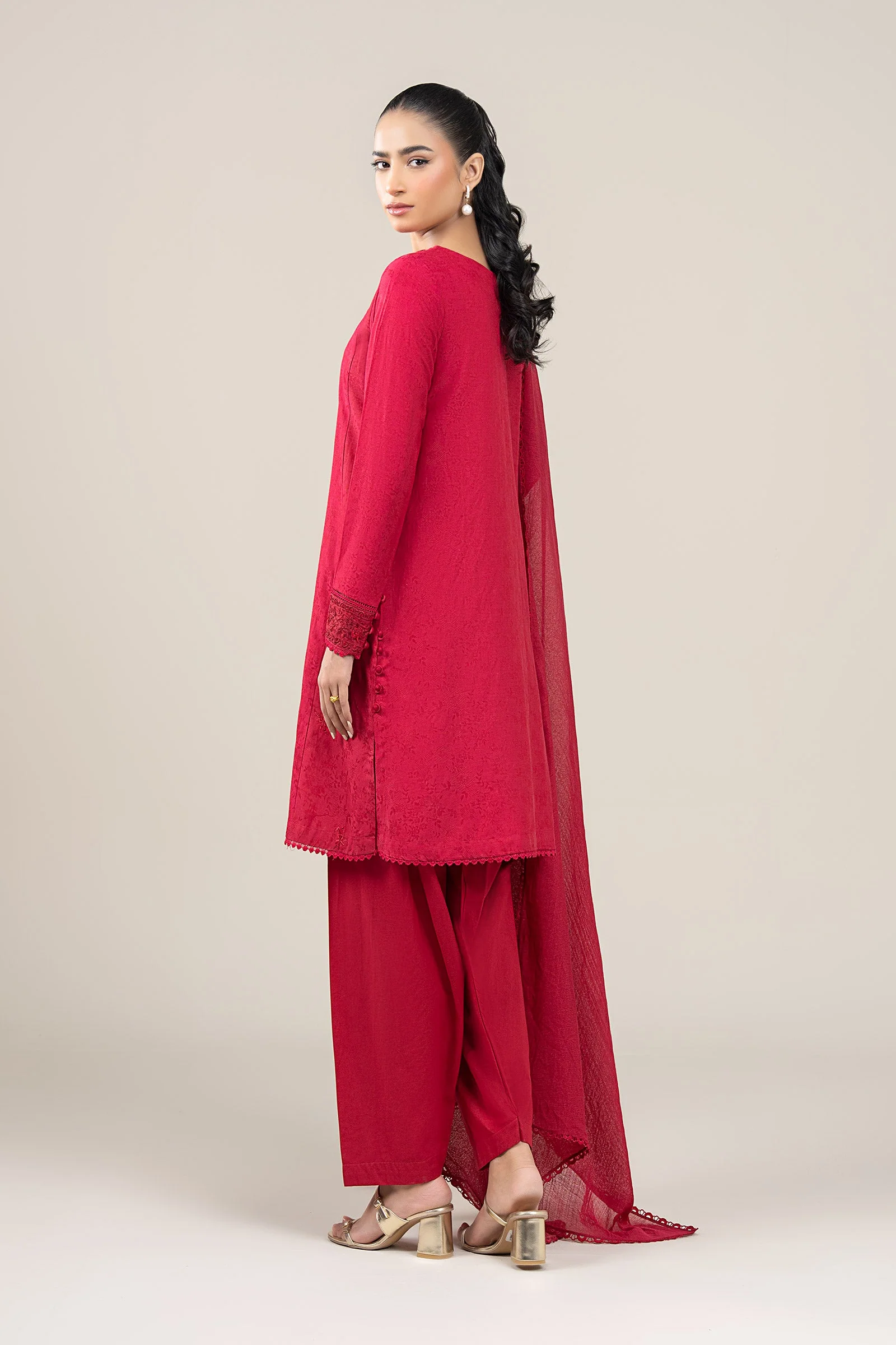 3 Pc Embroidered Dobby Viscose Suit - Image 5