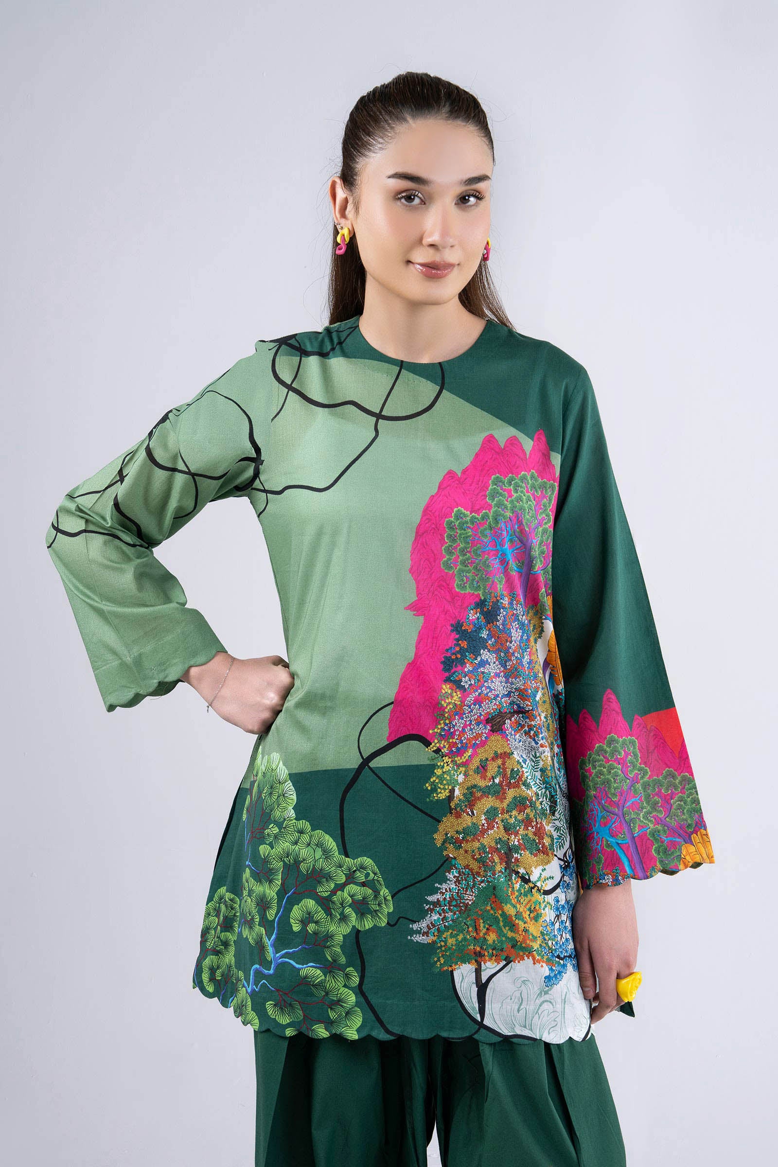 2 Pc Printed Slub Lawn Suit - Image 2
