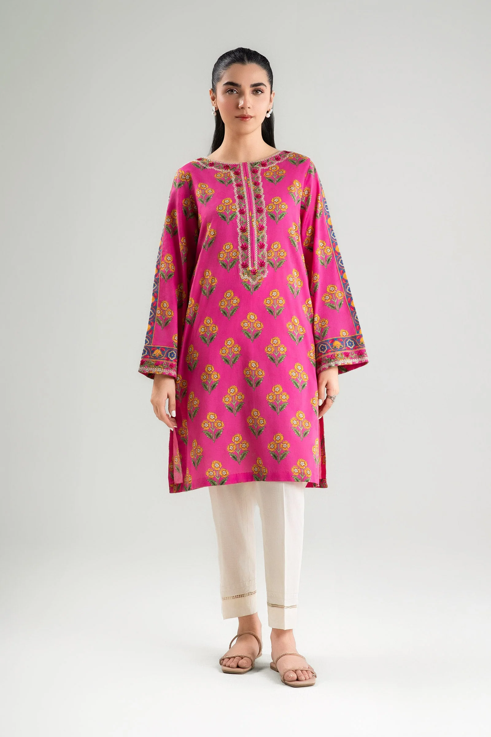 Embroidered Textured Cotton Shirt