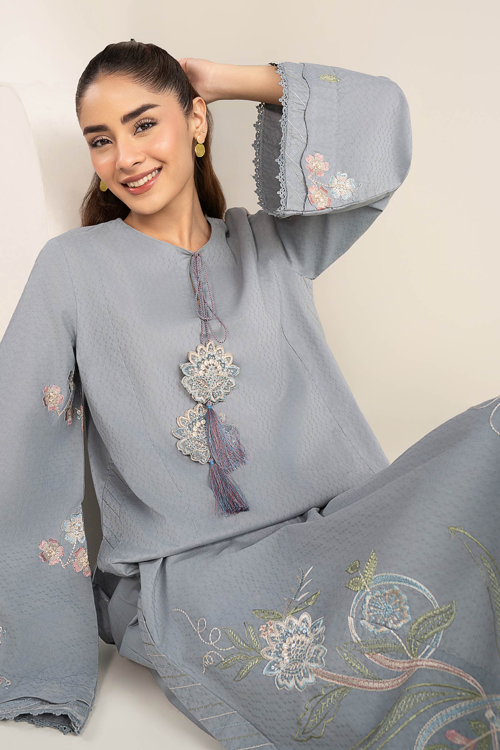 2 Pc Embroidered Dobby Cotton Suit - Image 3