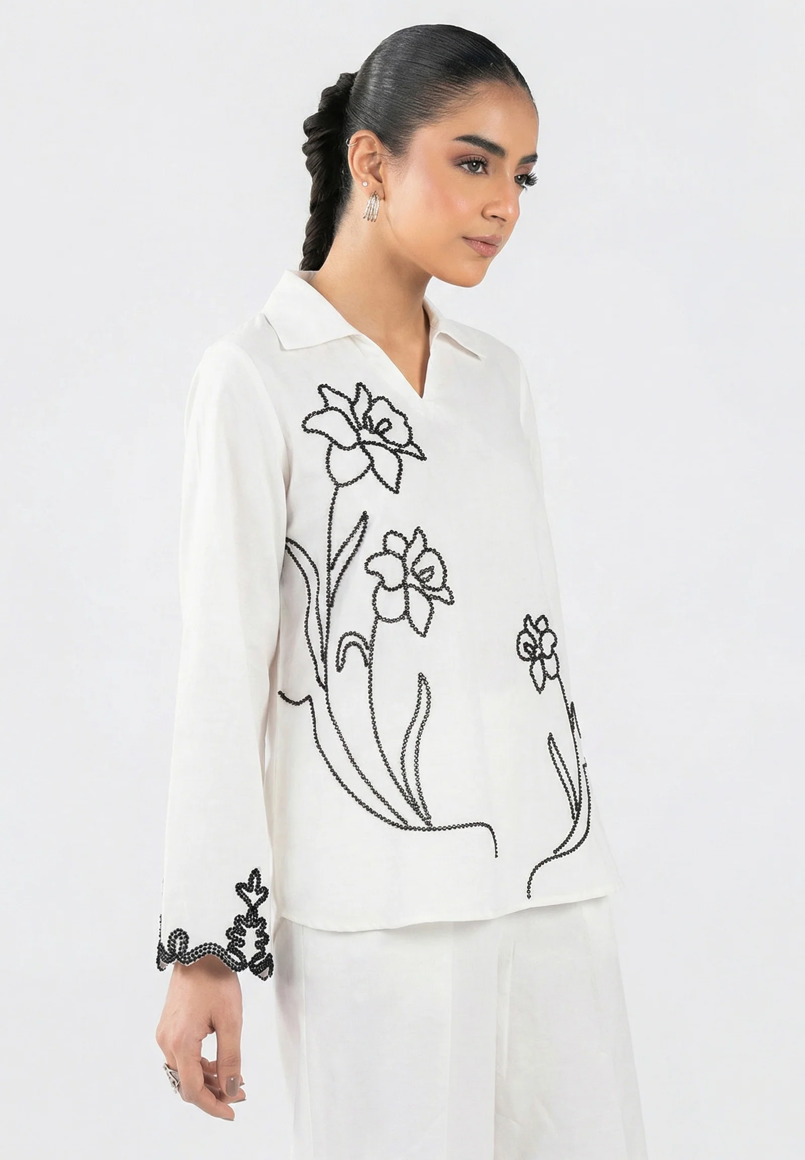Embroidered Slub Lawn Shirt - Image 3