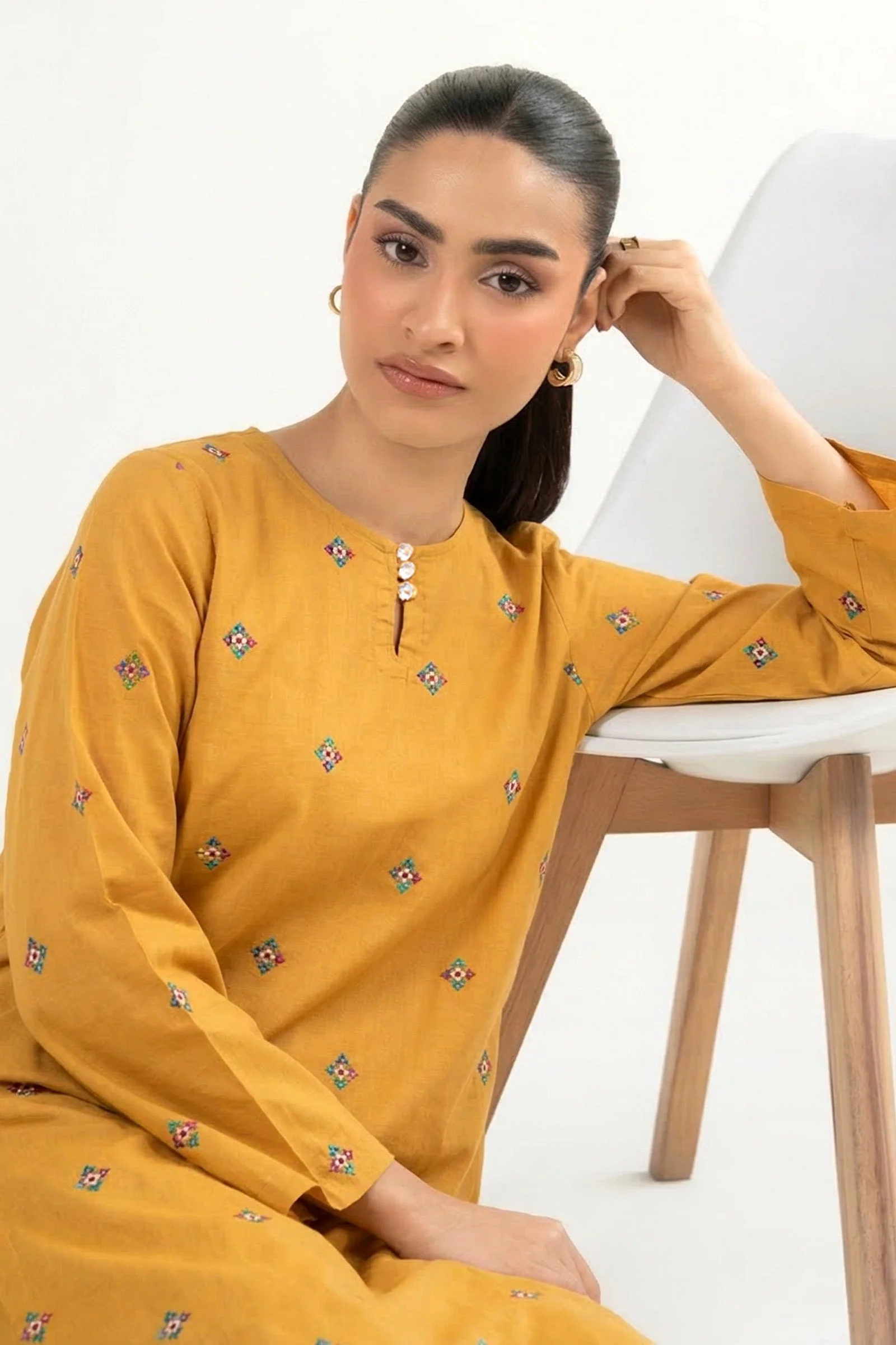 Embroidered Crosshatch Lawn Shirt
