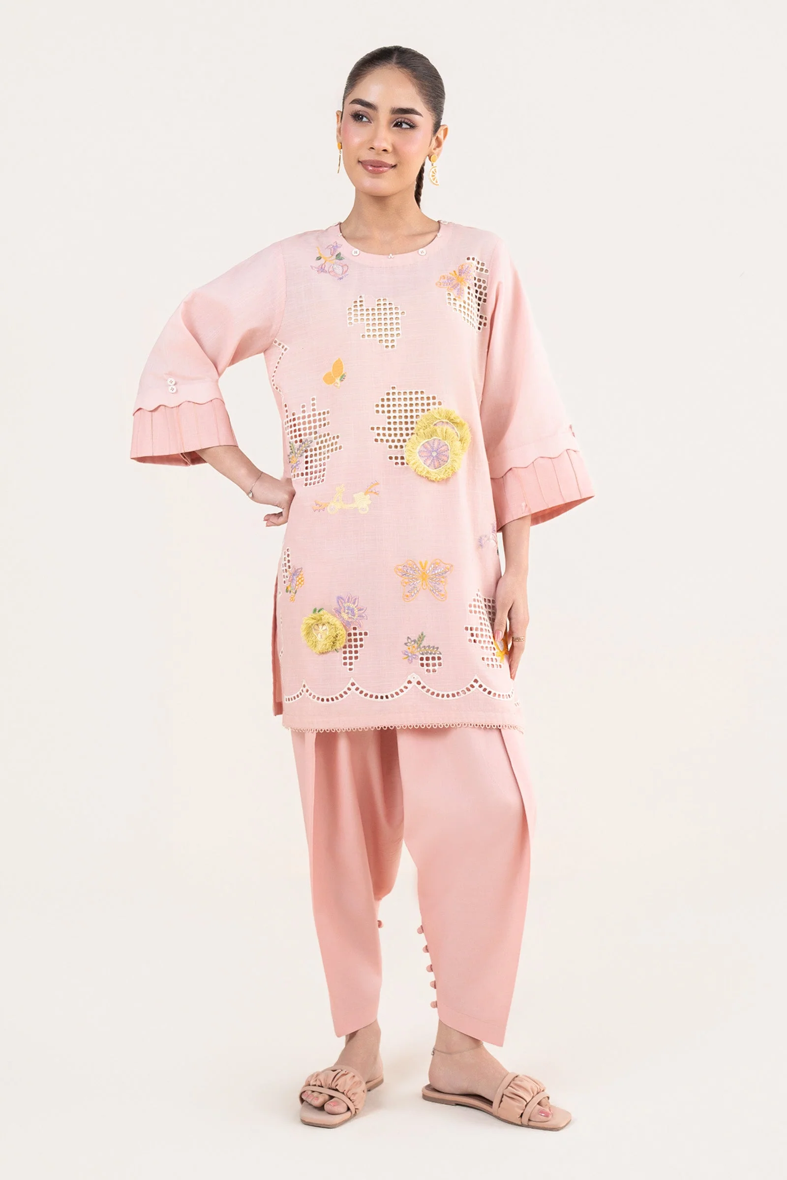 2 Pc Embroidered Cotton Chambray Suit - Image 2