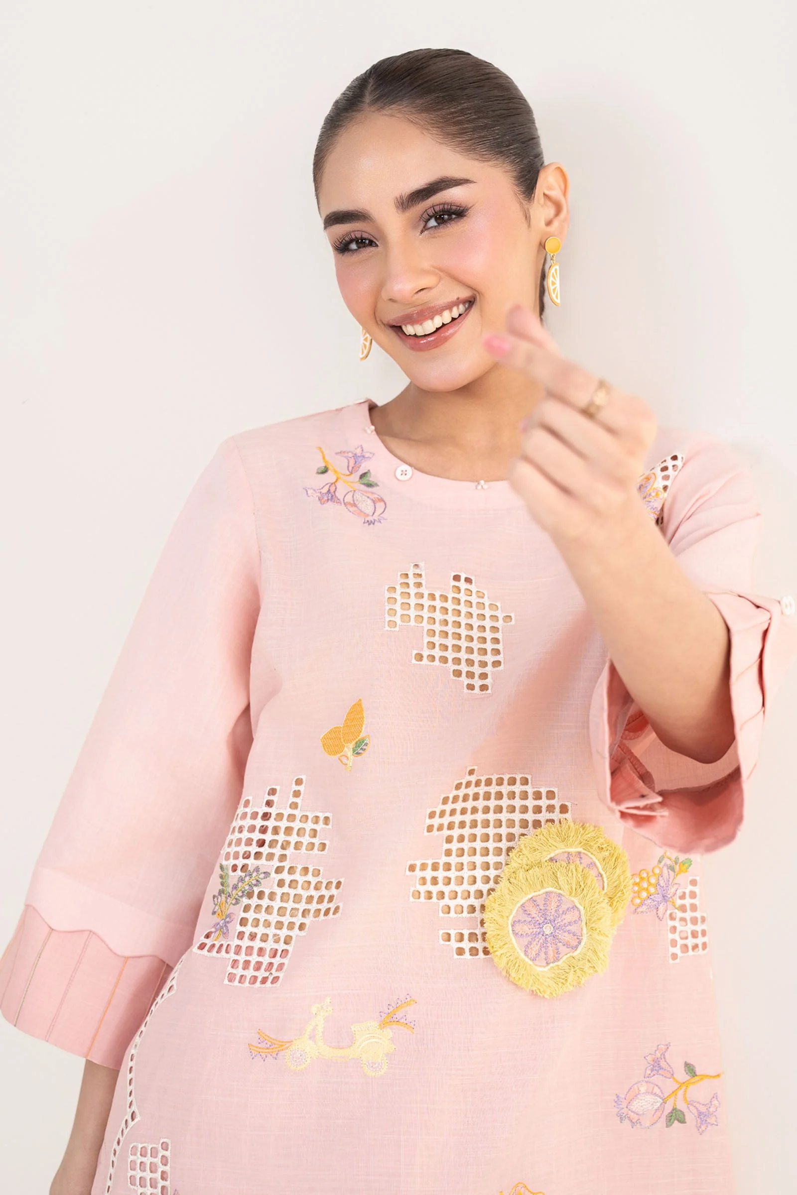2 Pc Embroidered Cotton Chambray Suit - Image 3