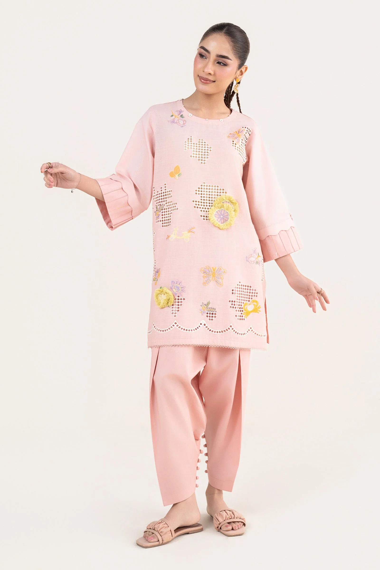 2 Pc Embroidered Cotton Chambray Suit - Image 4
