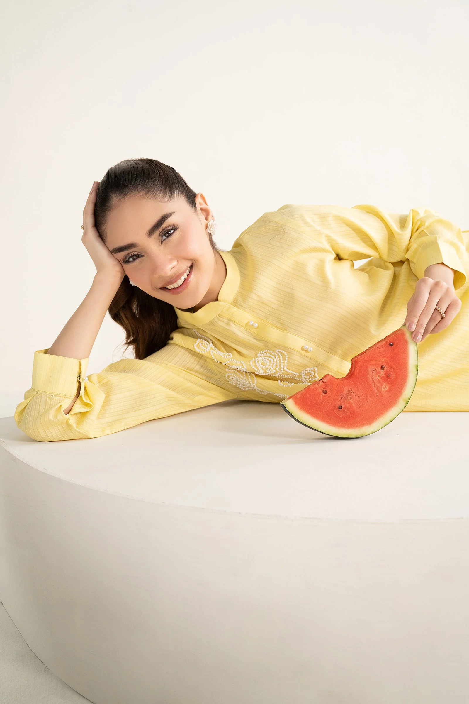 2 Pc Embroidered Cotton Stripe Suit