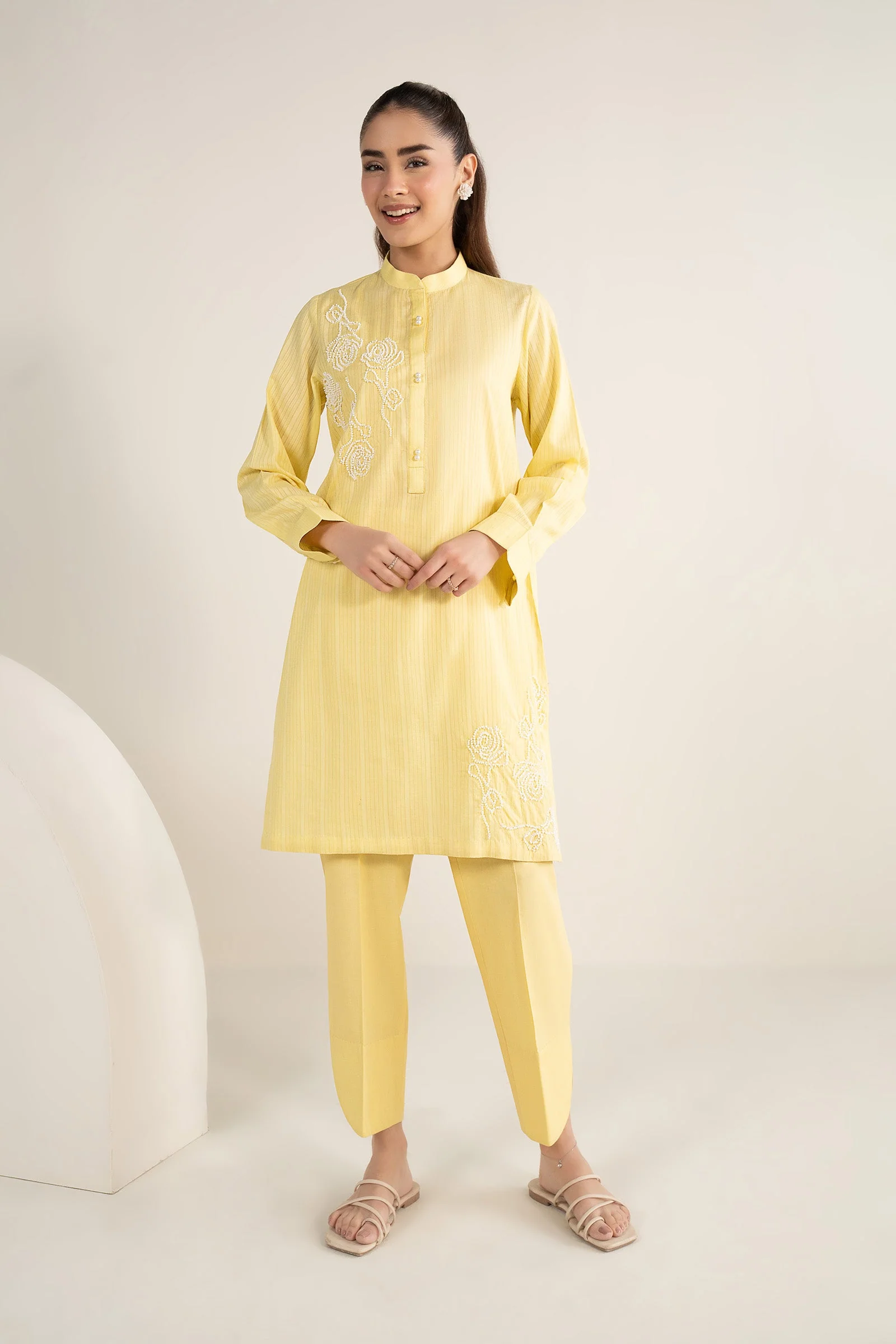 2 Pc Embroidered Cotton Stripe Suit - Image 2