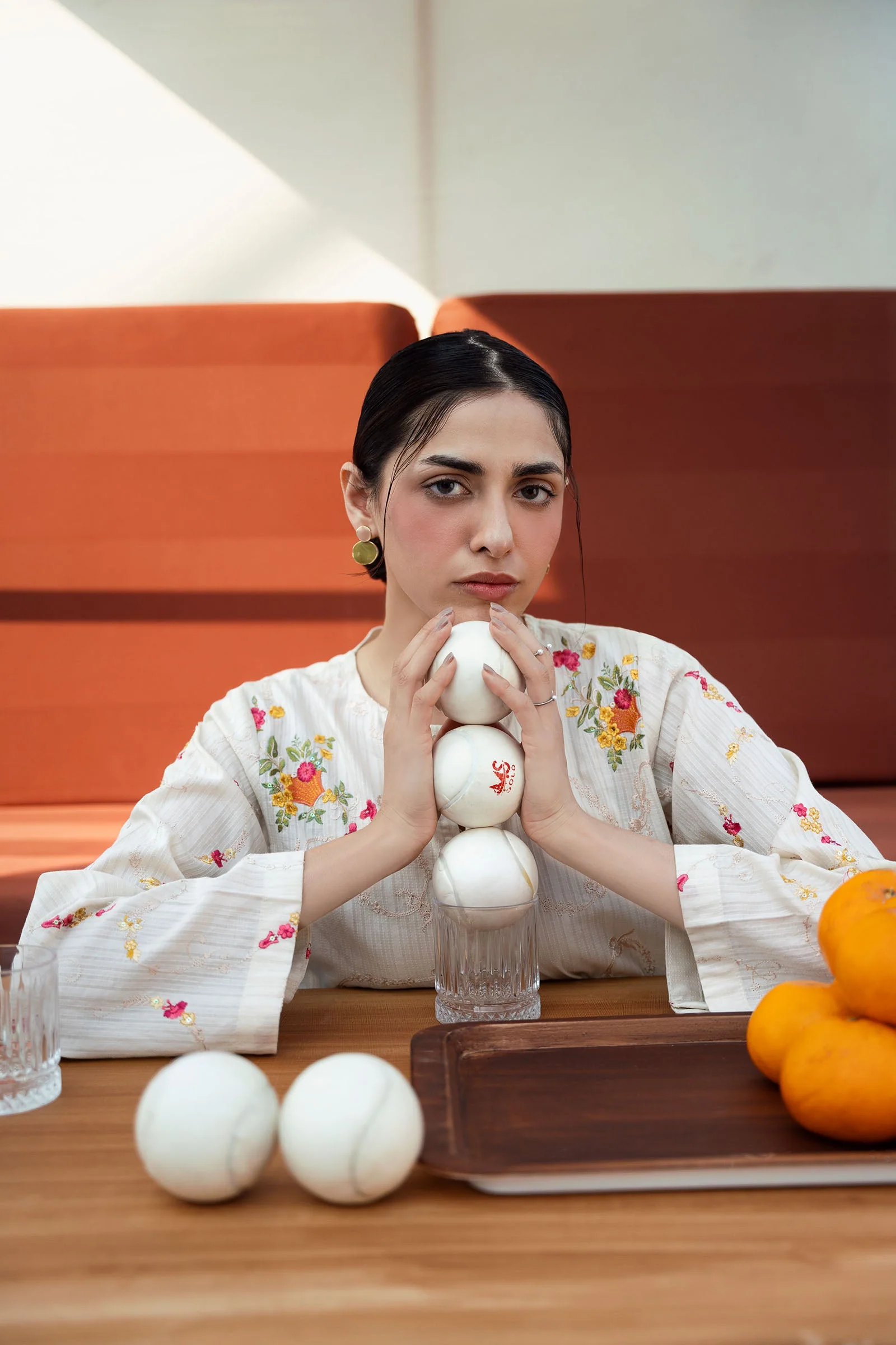 2 Pc Embroidered Cotton Stripe Suit - Image 3