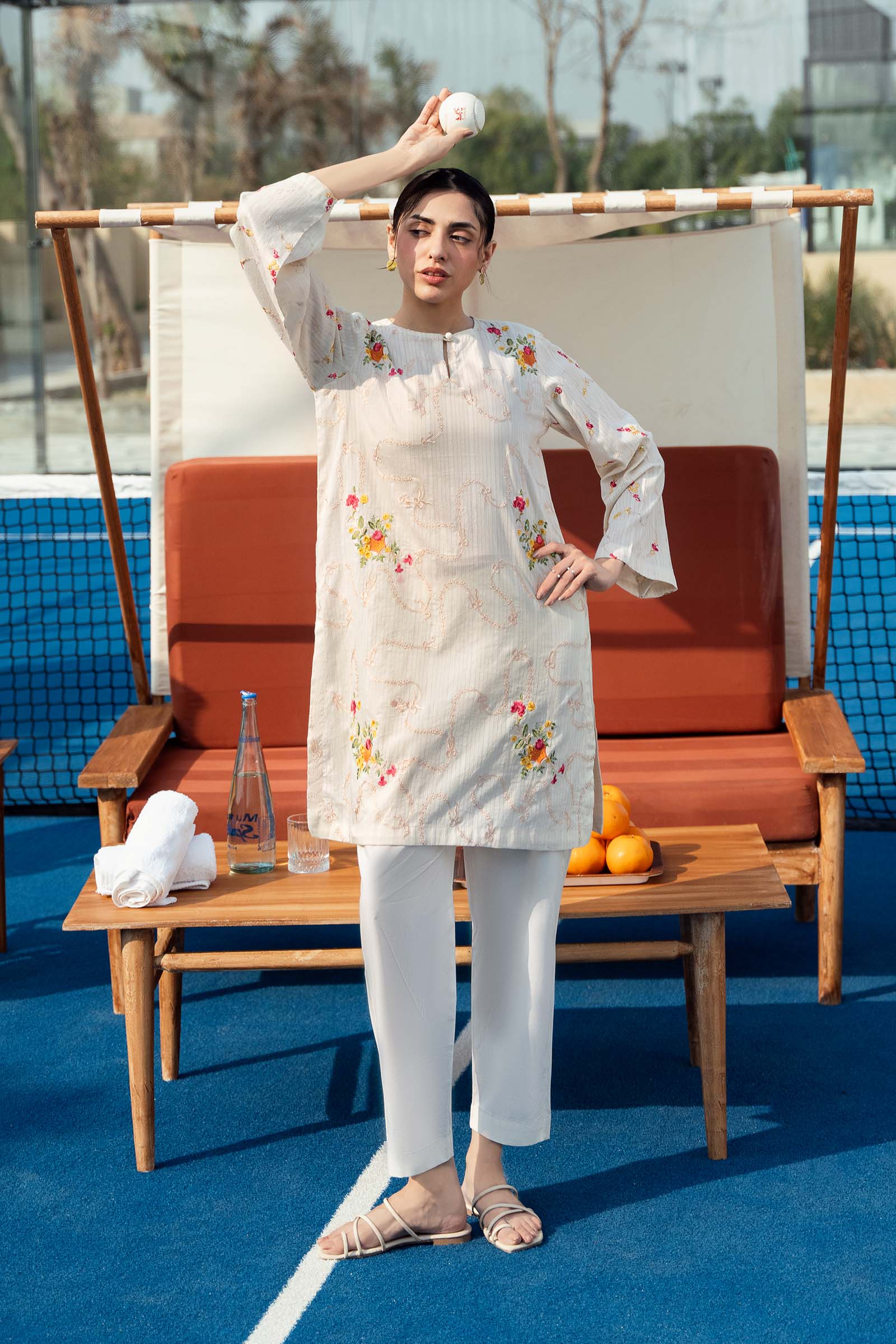 2 Pc Embroidered Cotton Stripe Suit - Image 5