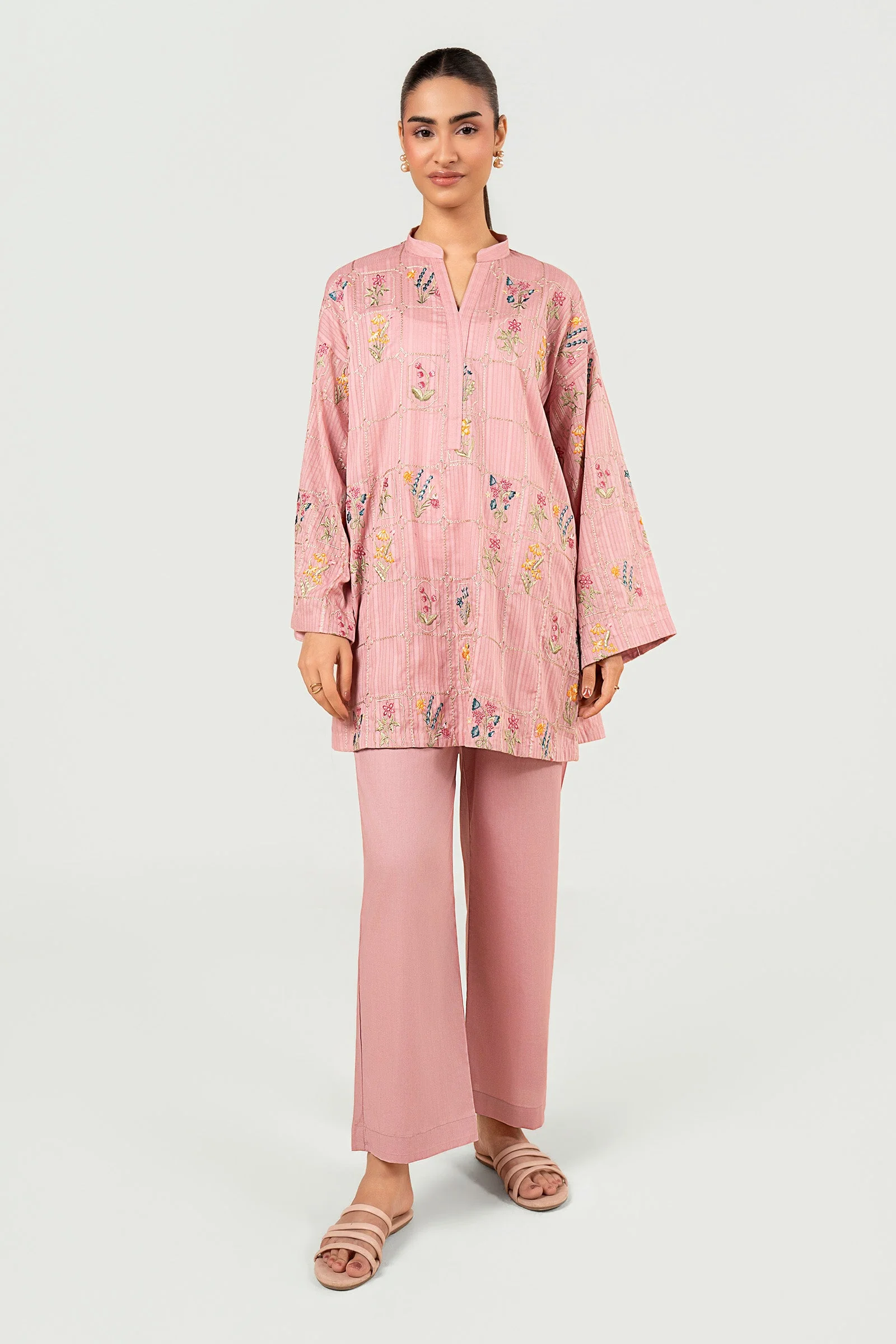 2 Pc Embroidered Cotton Stripe Suit - Image 2