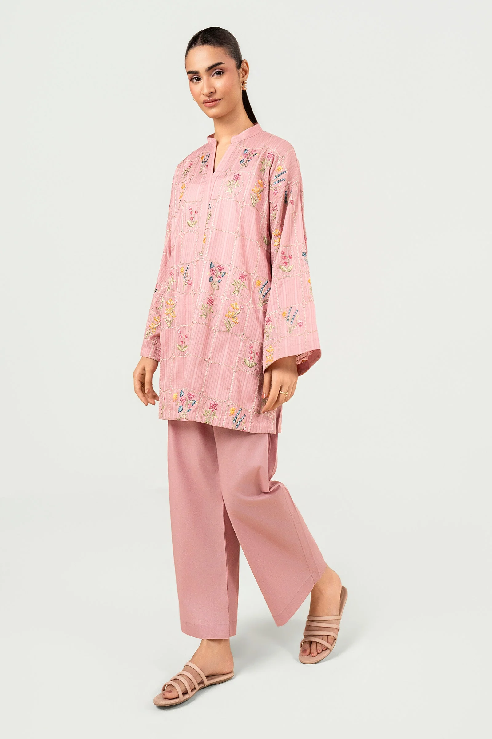 2 Pc Embroidered Cotton Stripe Suit - Image 3