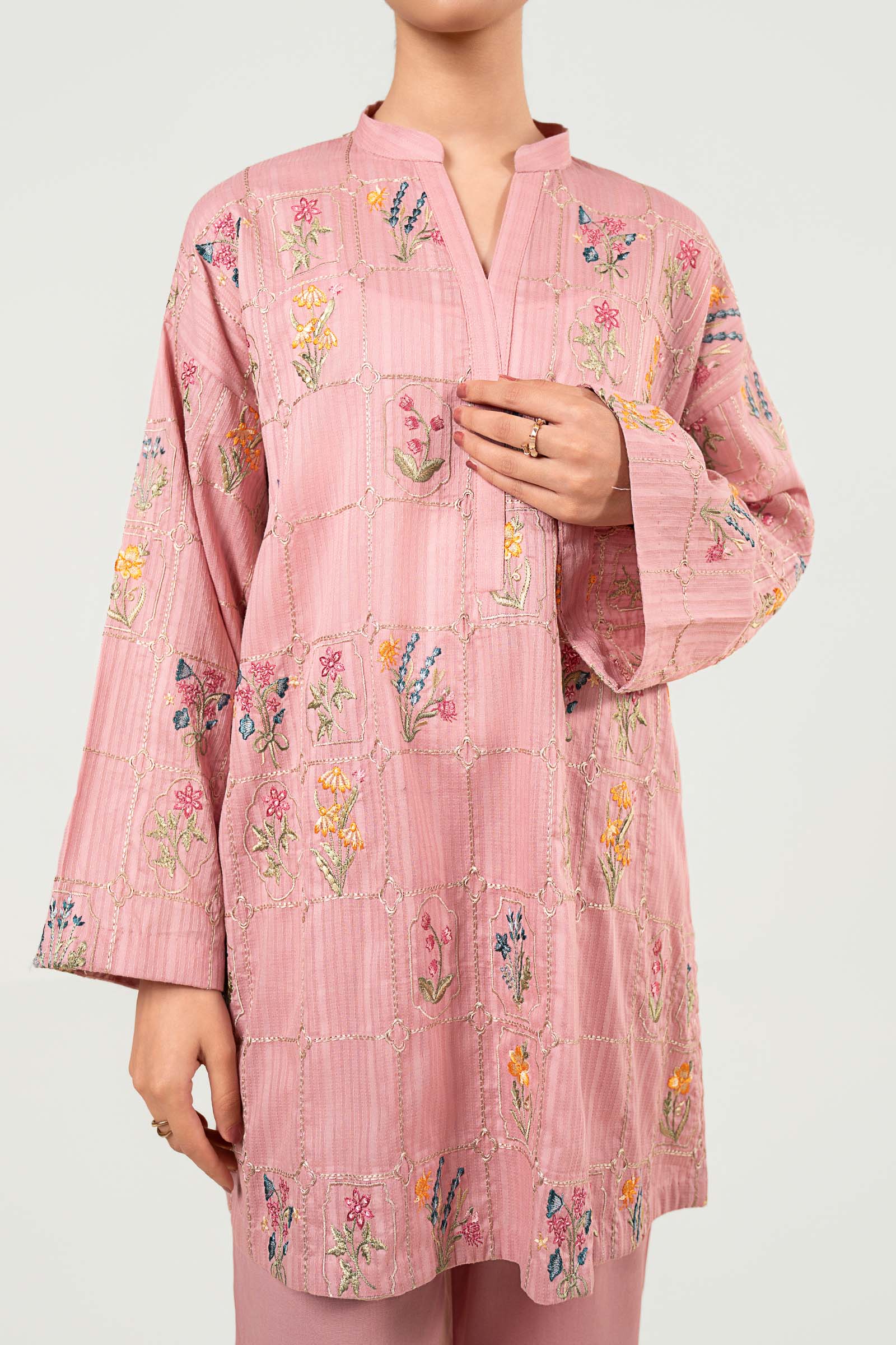 2 Pc Embroidered Cotton Stripe Suit - Image 4