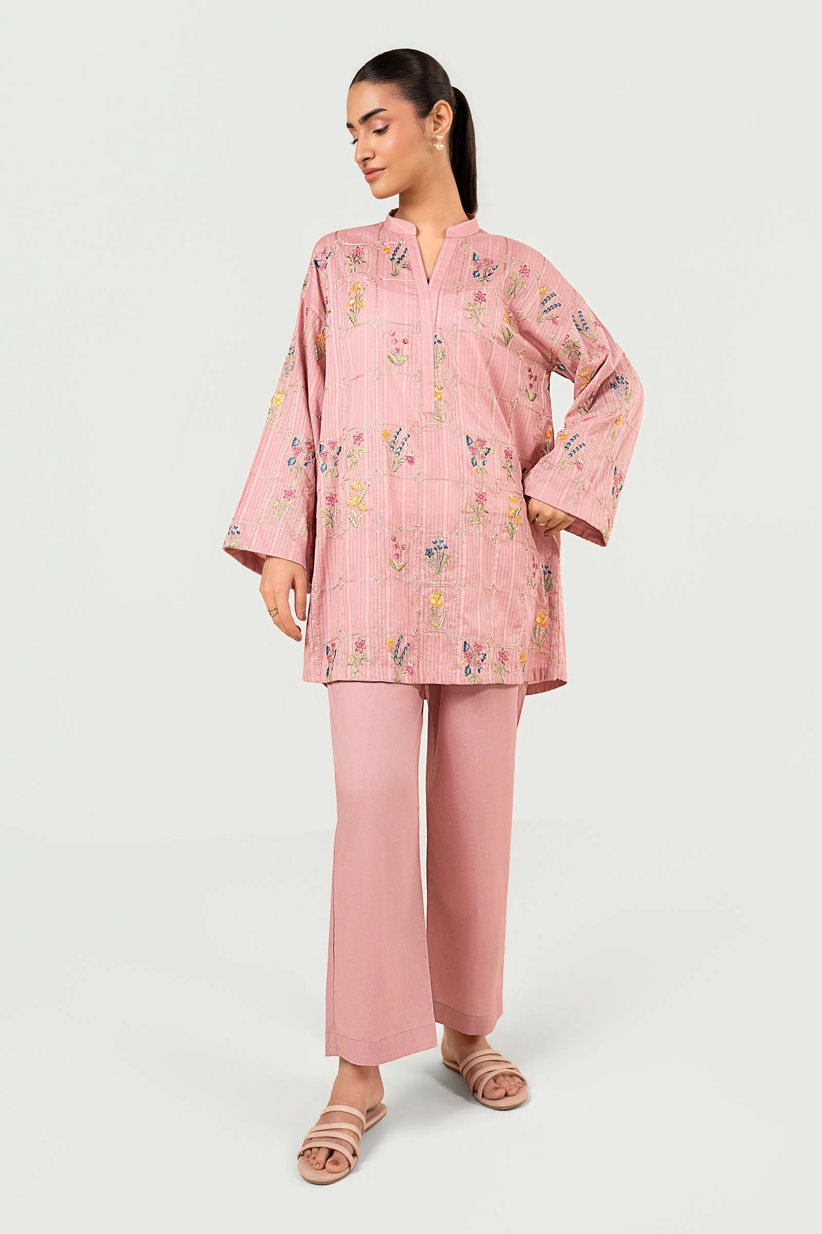 2 Pc Embroidered Cotton Stripe Suit - Image 6