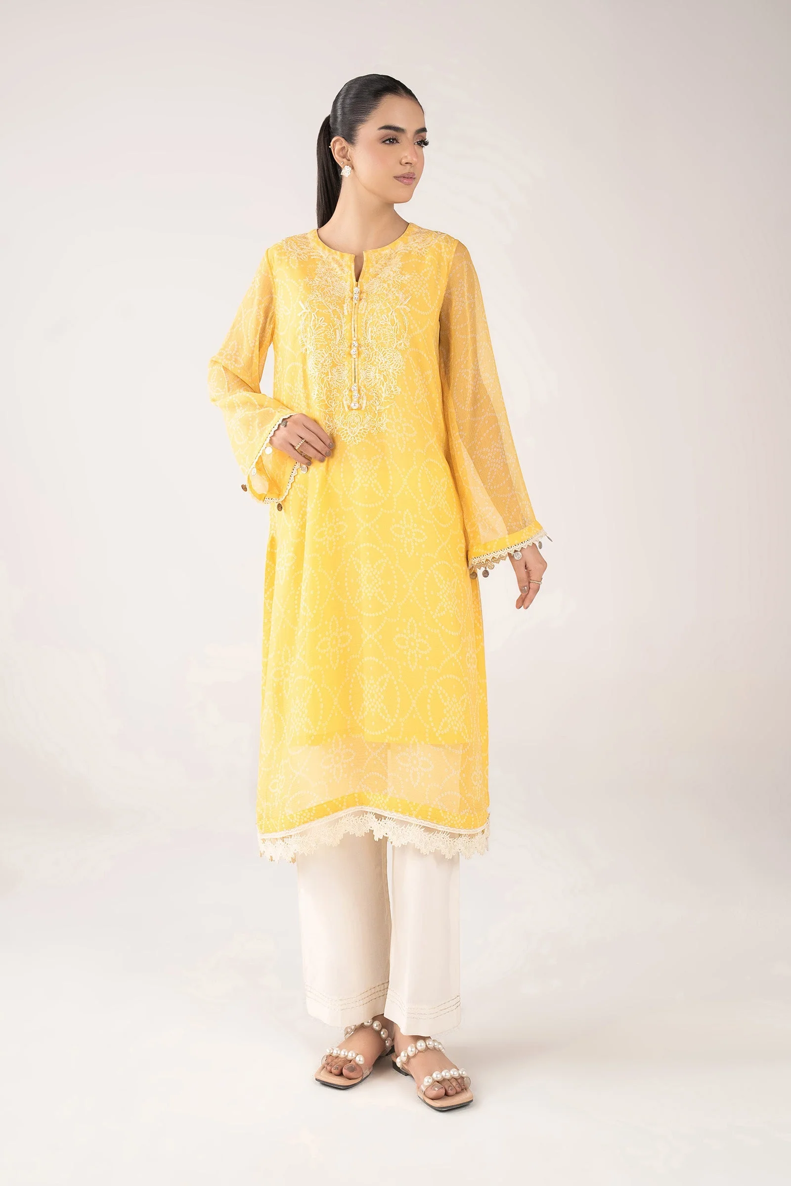 Embroidered Cationic Chiffon Shirt