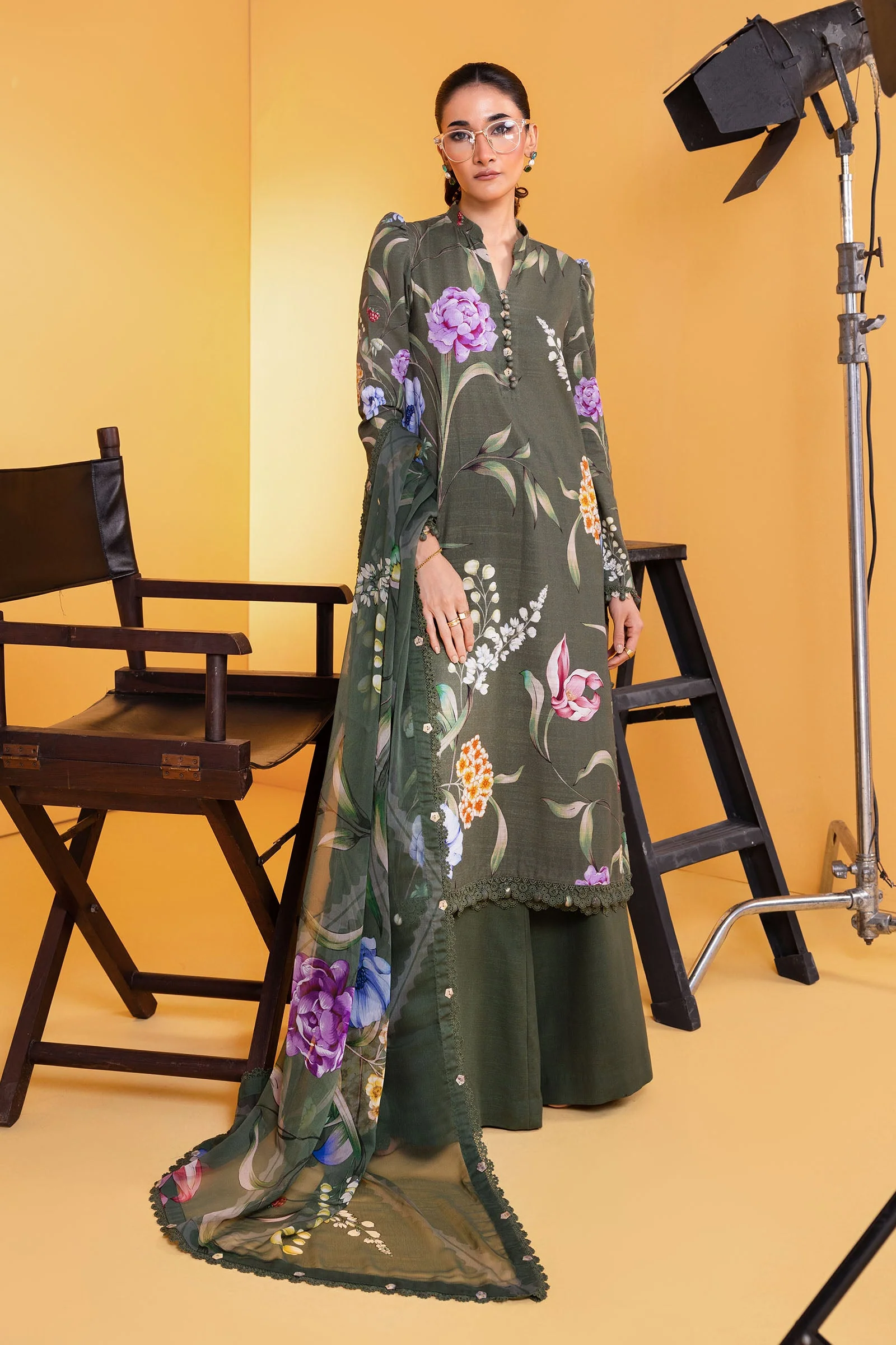 3 Pc Unstitched Printed Slub Khaddar Suit
