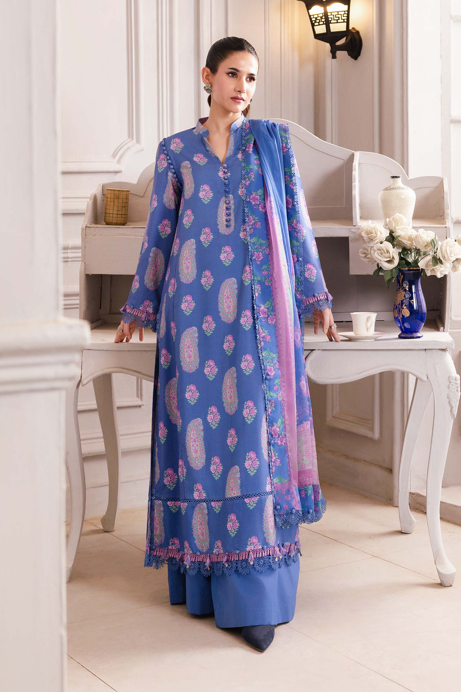 3 Pc Unstitched Printed Linen Suit - Image 5