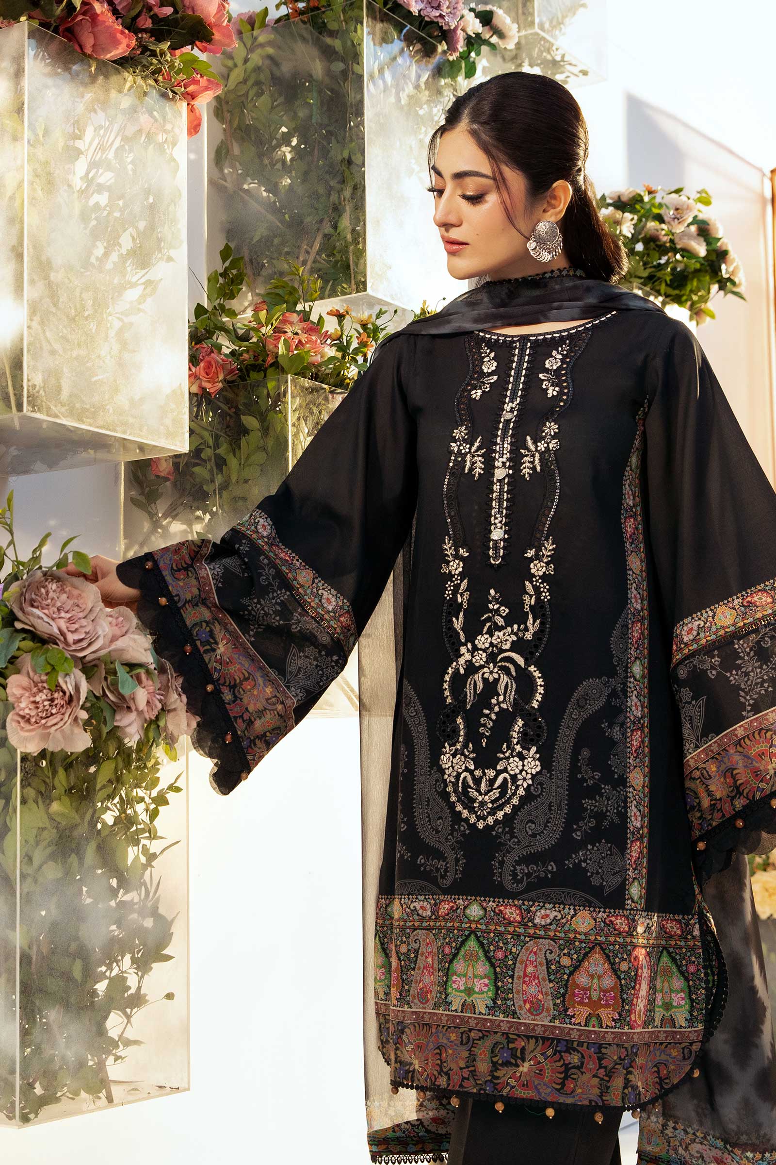 3 Pc Unstitched Embroidered Lawn Suit | MB-CUS25-703A - Image 3