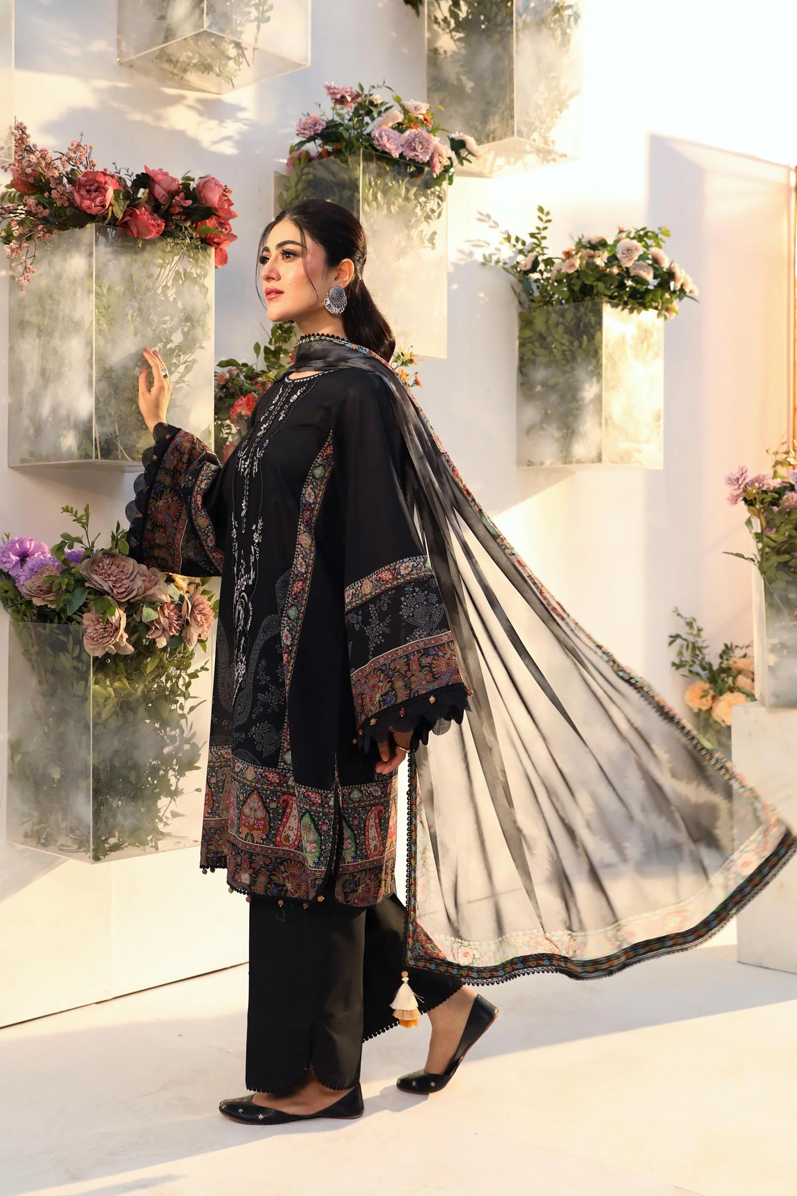 3 Pc Unstitched Embroidered Lawn Suit | MB-CUS25-703A - Image 4