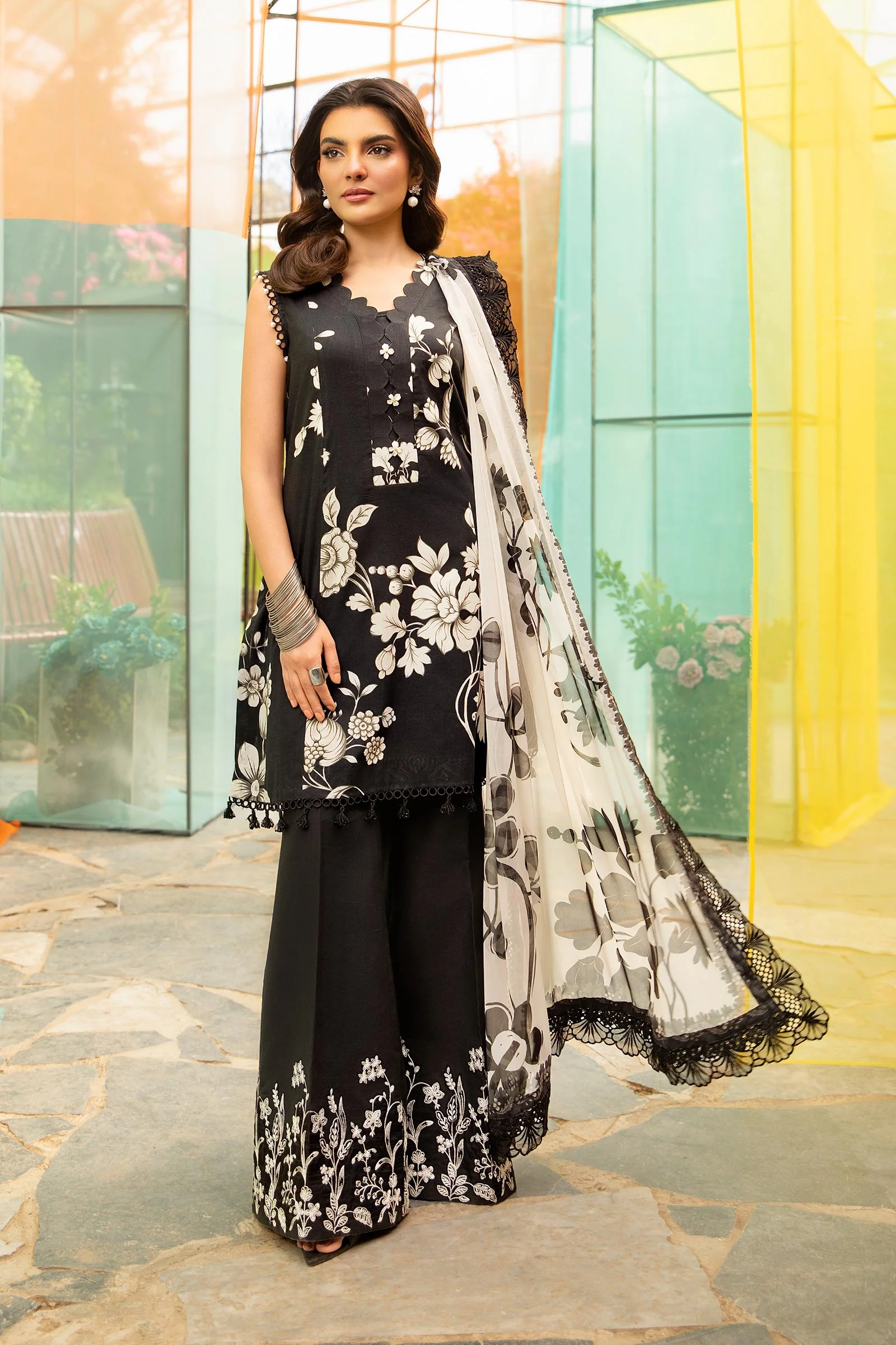 3 Pc Unstitched Embroidered Lawn Suit | MB-CUS25-706B