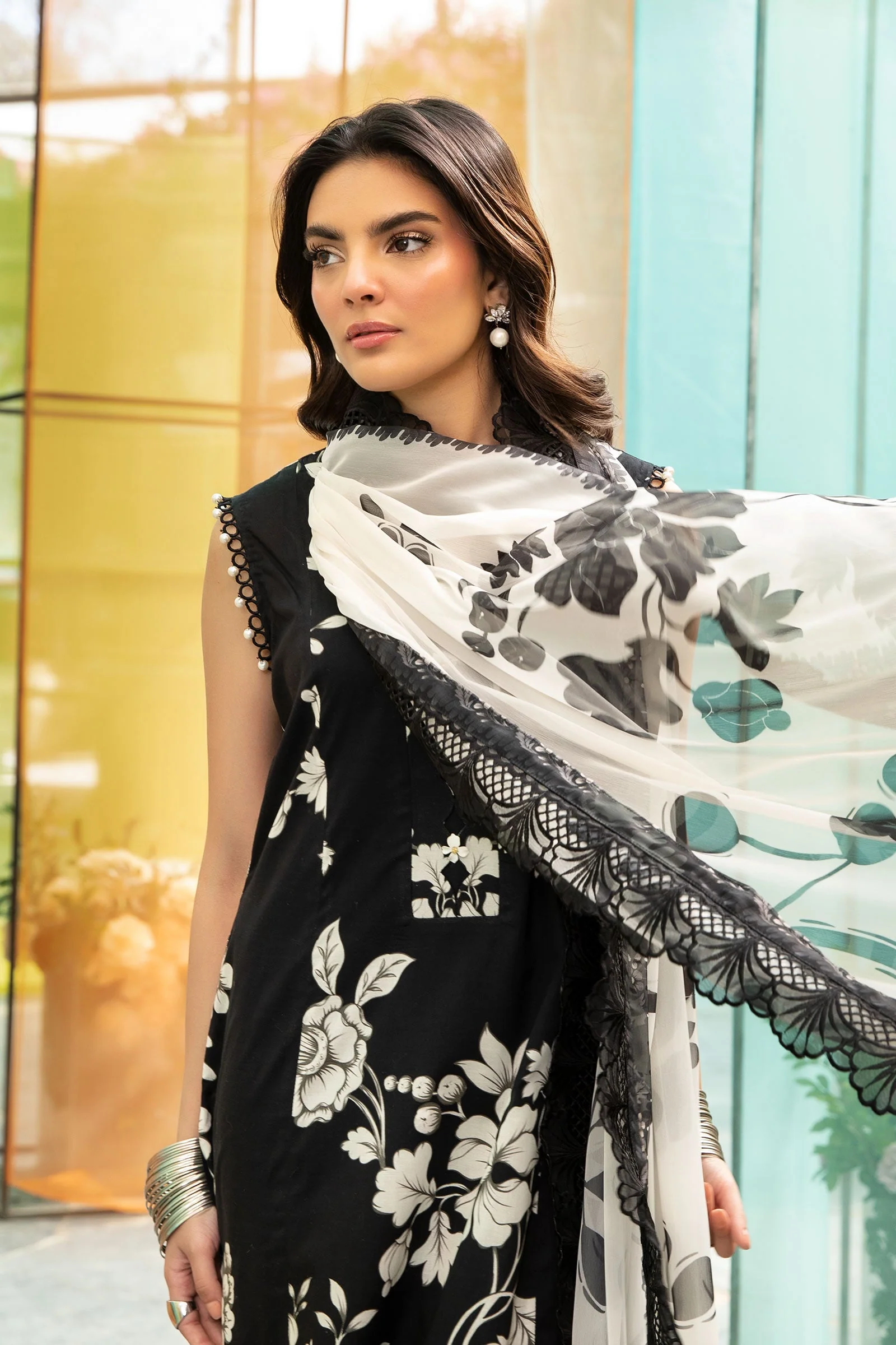 3 Pc Unstitched Embroidered Lawn Suit | MB-CUS25-706B - Image 3