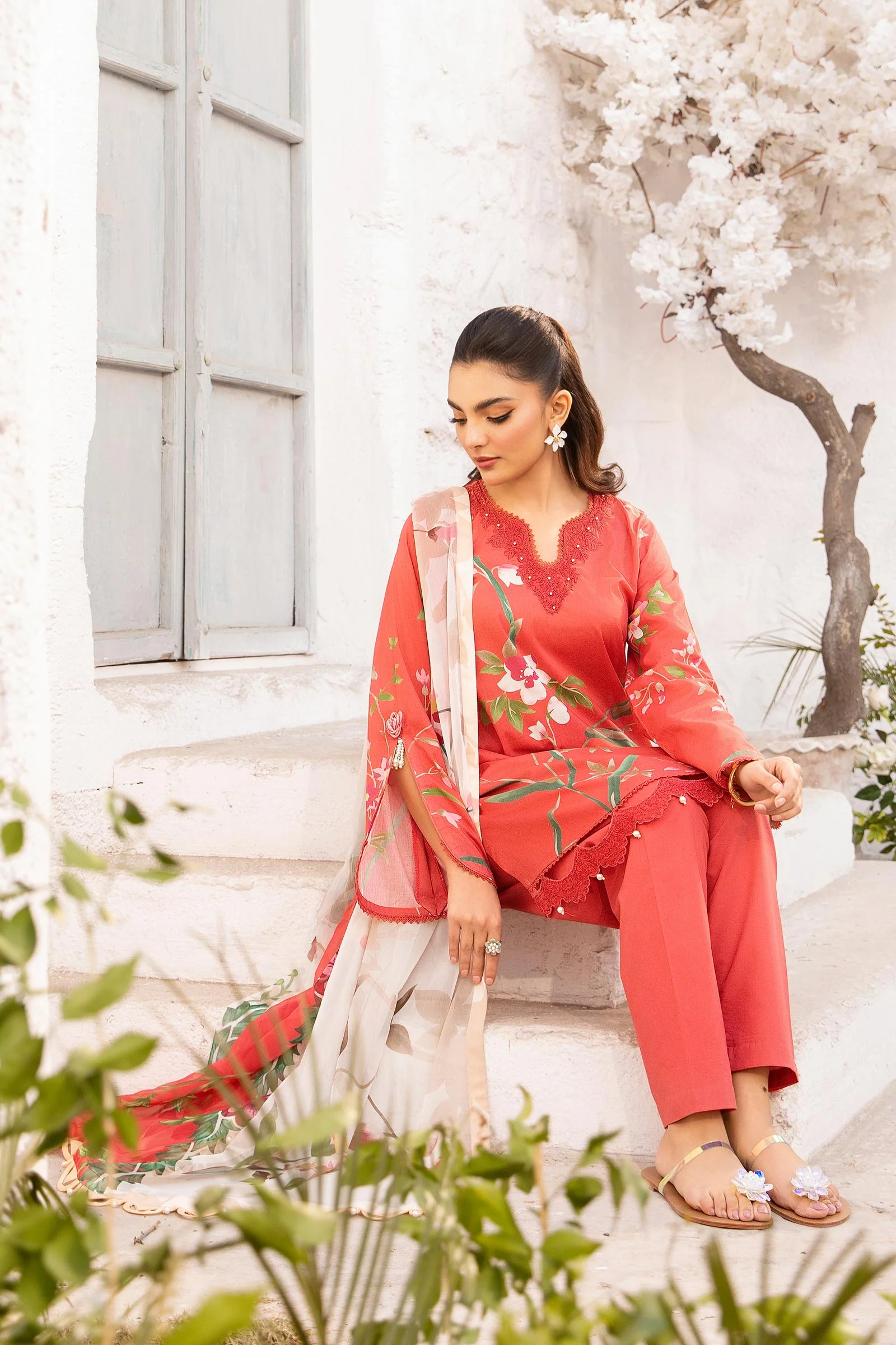 3 Pc Unstitched Embroidered Lawn Suit | MB-CUS25-707B - Image 3